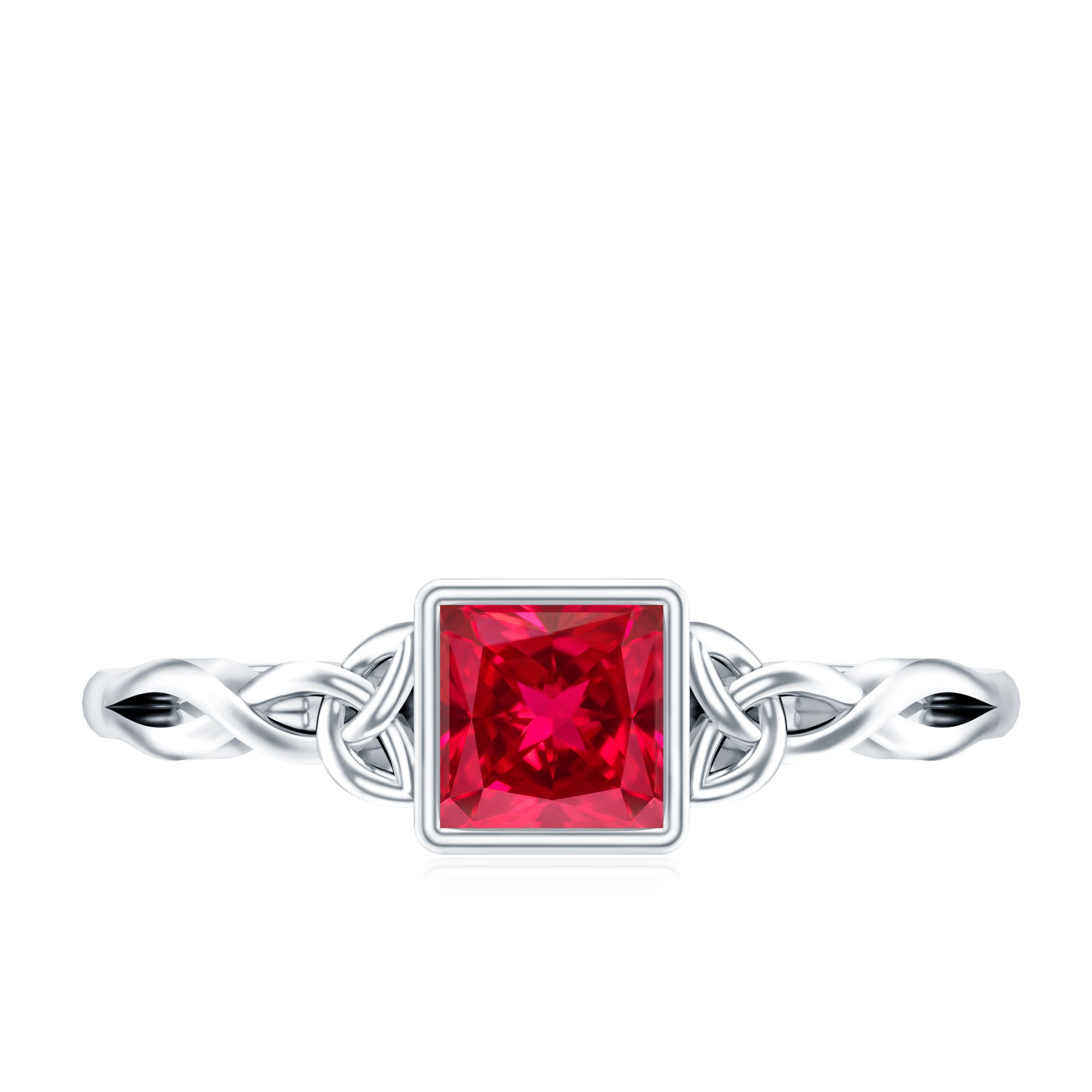 Certified 1.5 Carat Lab Grown Ruby Princess Cut Promise Ring with Celtic Knot AAAA - Rosec Jewels