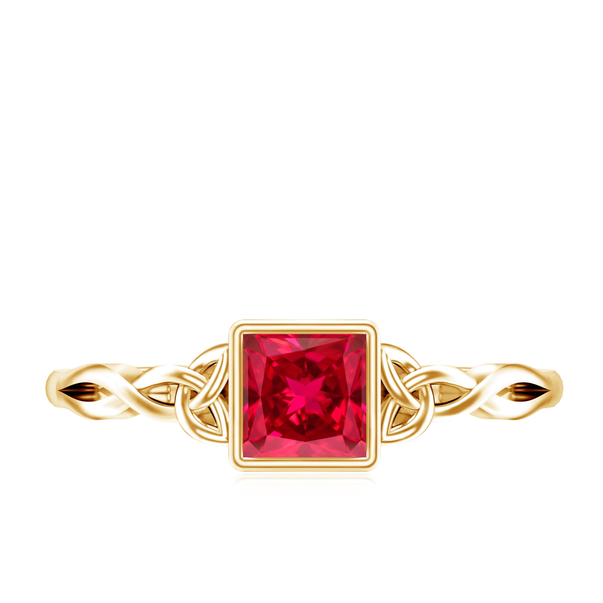 Certified 1.5 Carat Lab Grown Ruby Princess Cut Promise Ring with Celtic Knot AAAA - Rosec Jewels