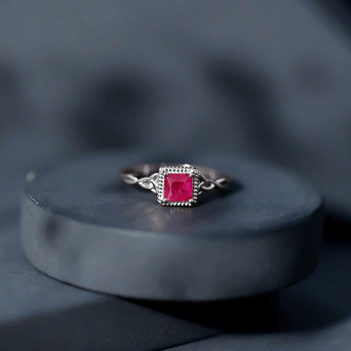 Natural 0.8 Carat Princess Cut Ruby Promise Ring with Celtic Knot AAA - Rosec Jewels