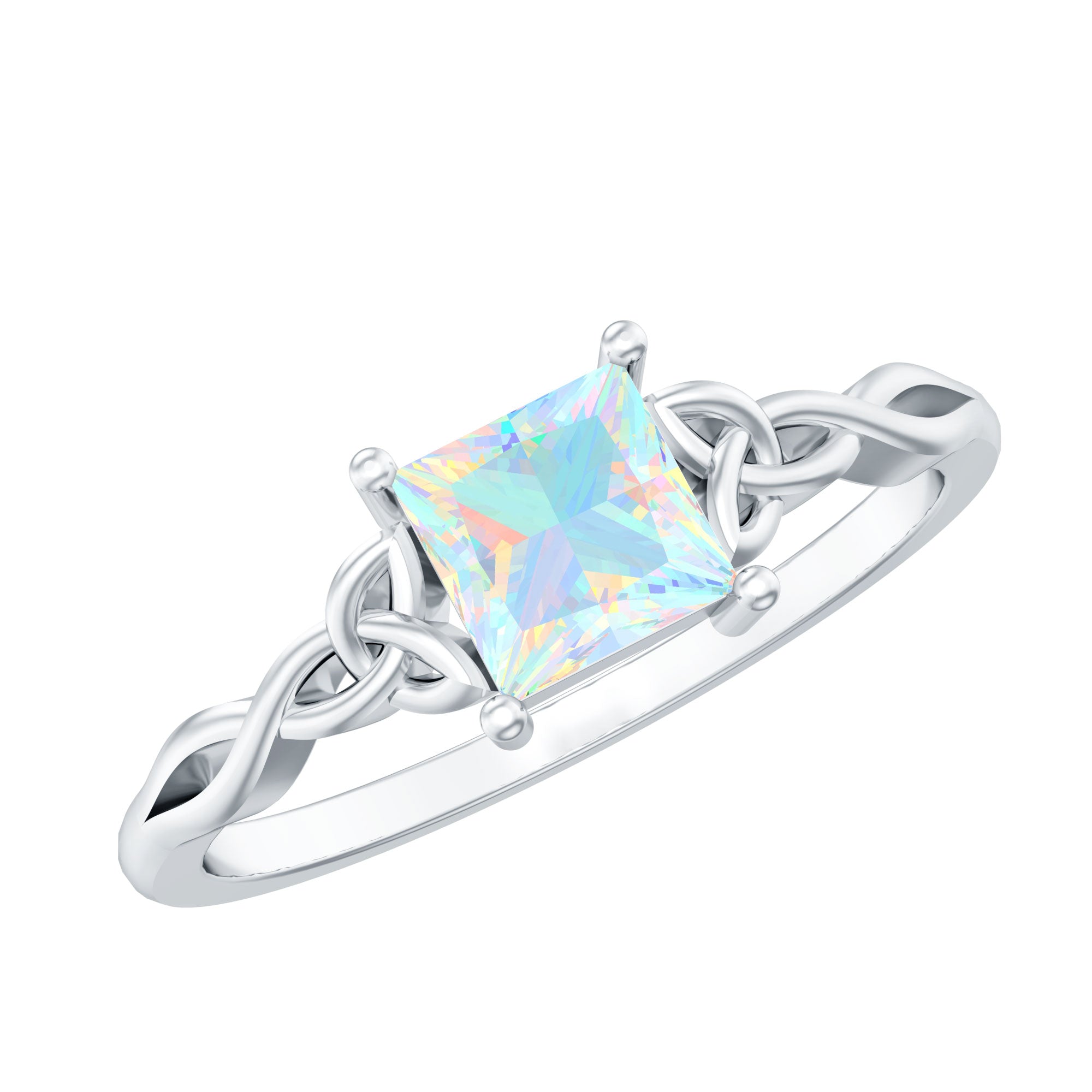 Genuine Princess Cut Ethiopian Opal Promise Ring with Celtic Knot