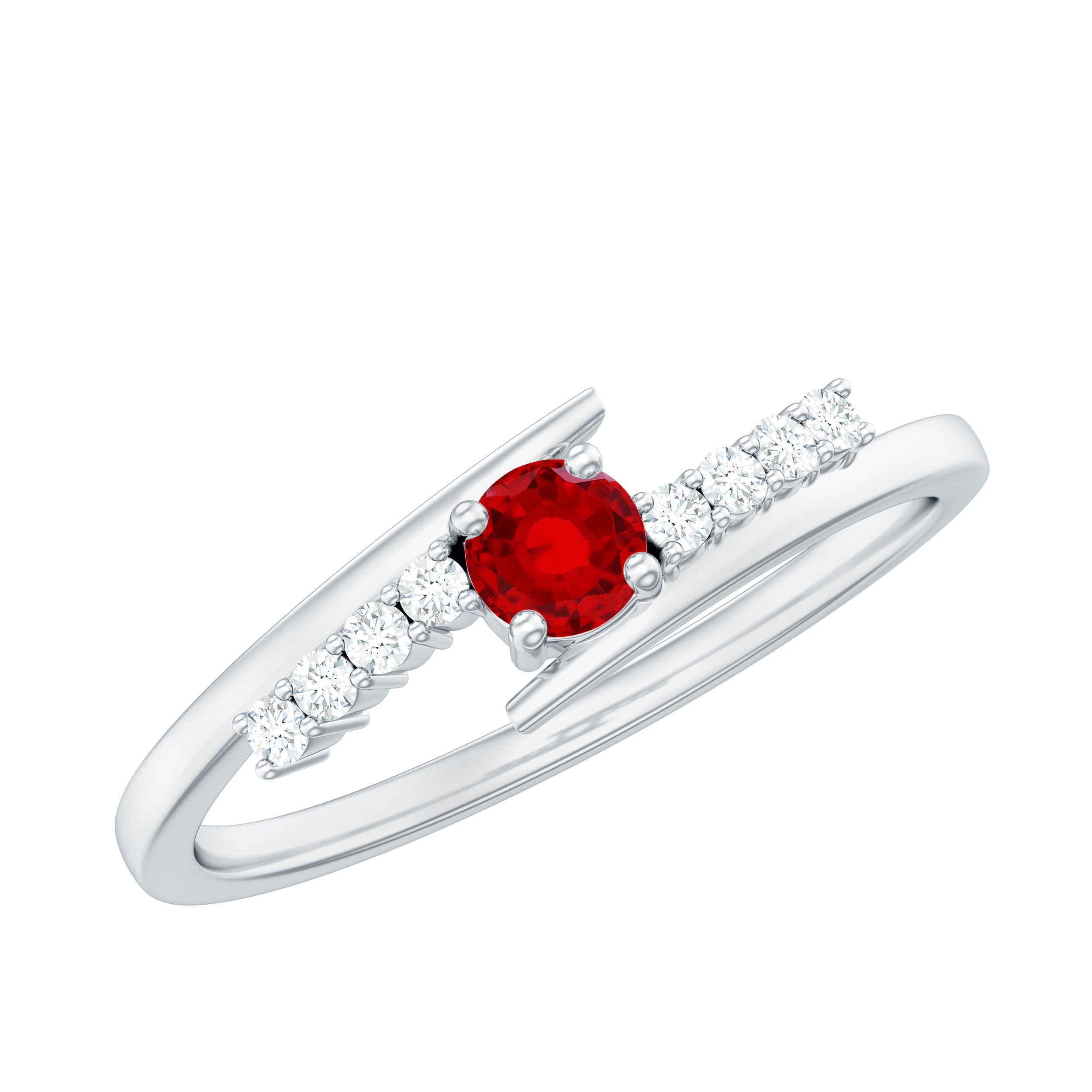 Rosec Jewels-Lab Created Ruby and Diamond Promise Ring in Bypass Shank