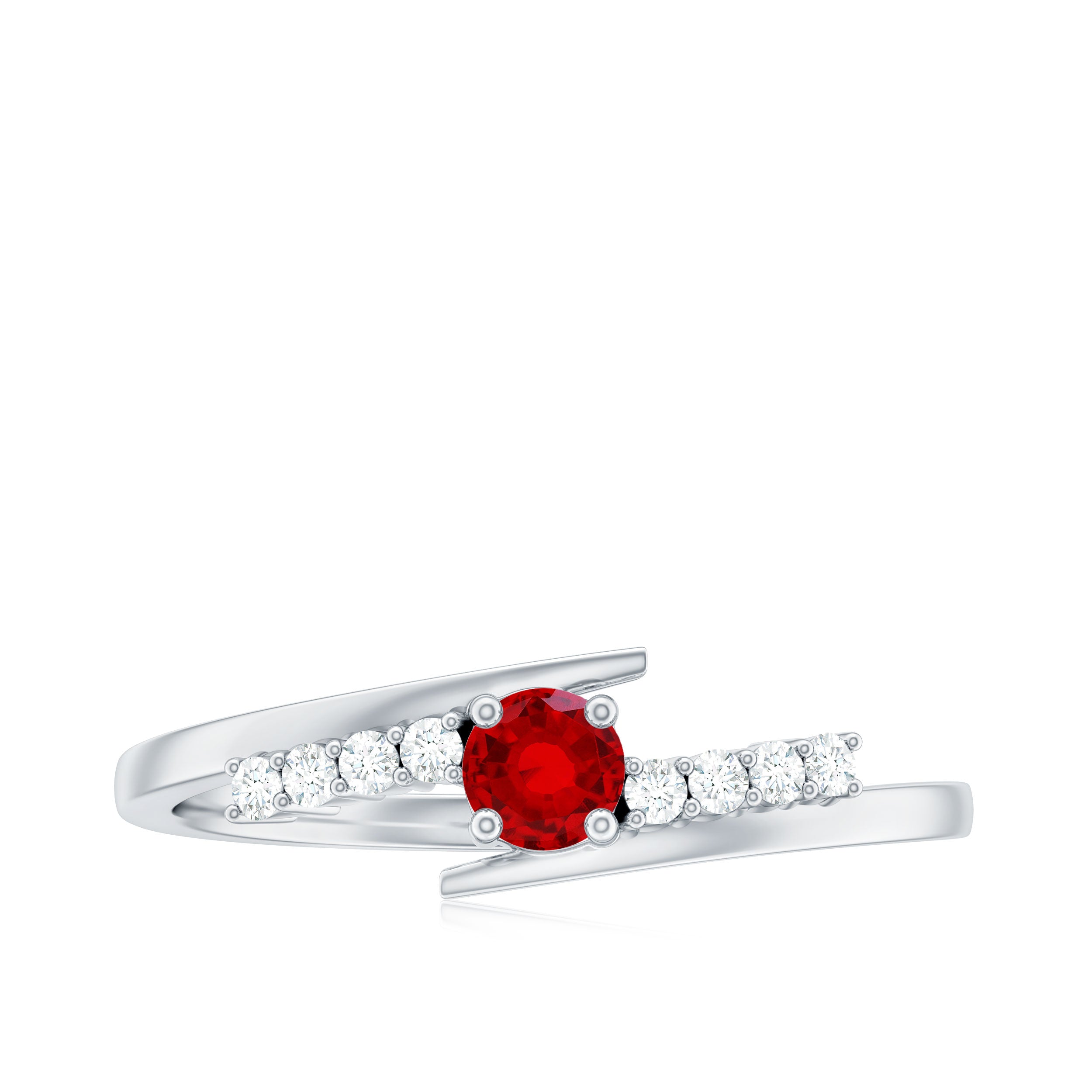 Rosec Jewels-Lab Created Ruby and Diamond Promise Ring in Bypass Shank