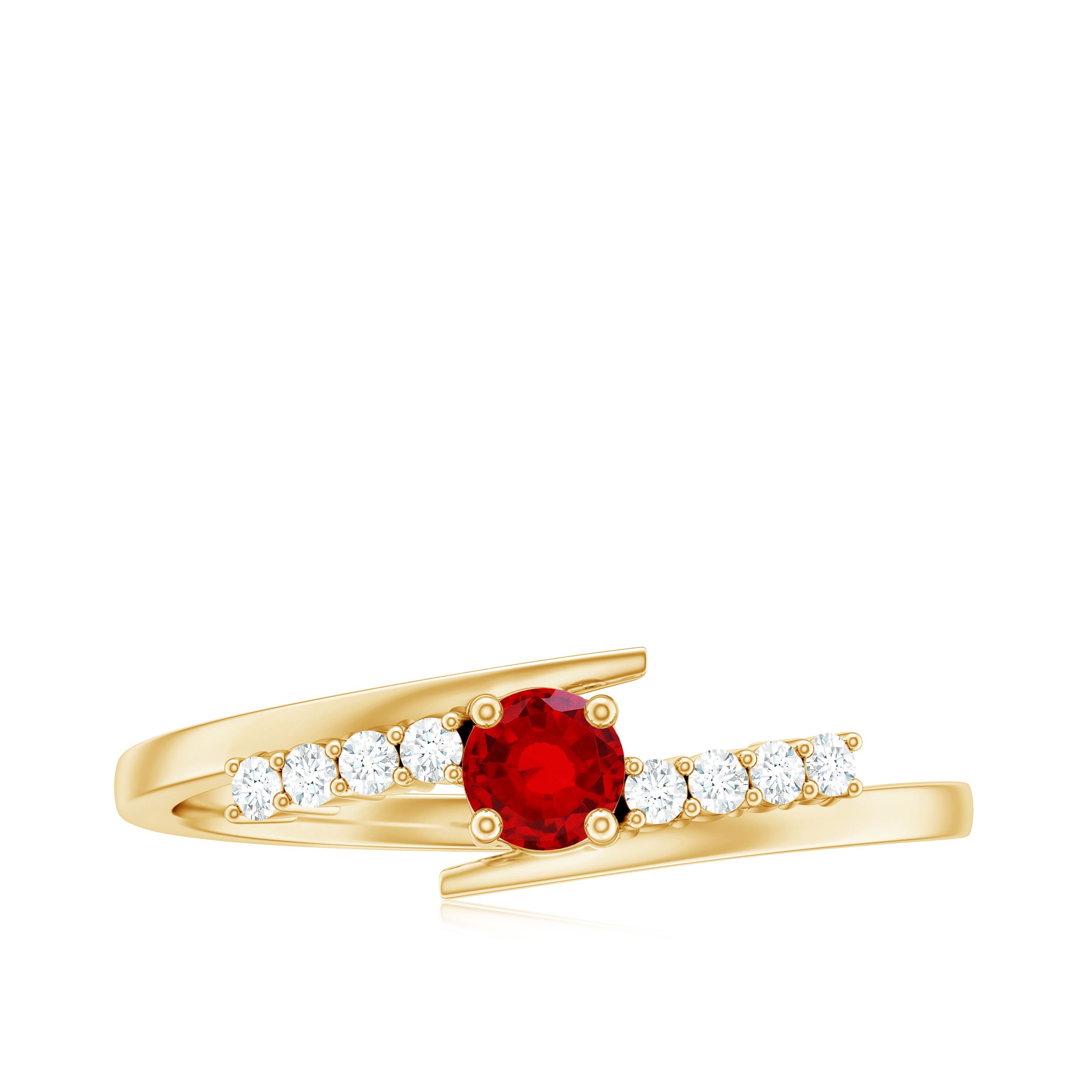 Rosec Jewels-Lab Created Ruby and Diamond Promise Ring in Bypass Shank