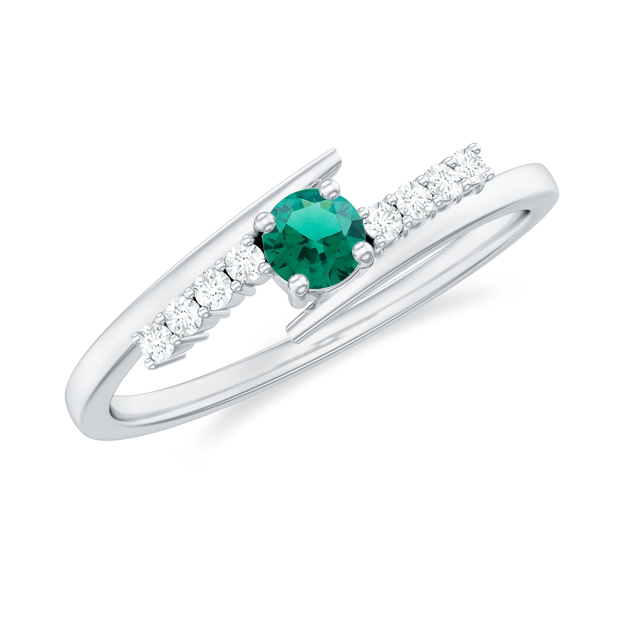 Certified Lab Grown Emerald Diamond Simple Promise Ring with Bypass Shank