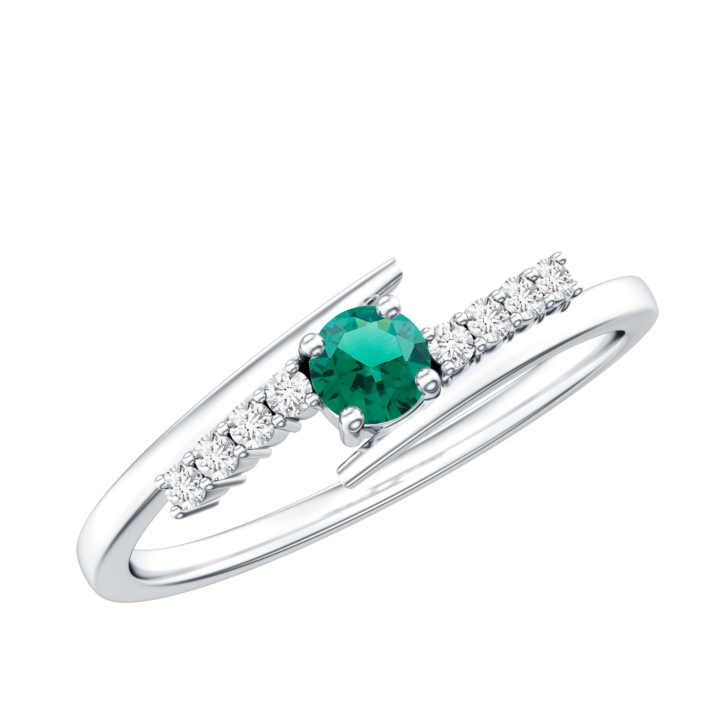 Certified Lab Grown Emerald Diamond Simple Promise Ring with Bypass Shank AAAA - Rosec Jewels