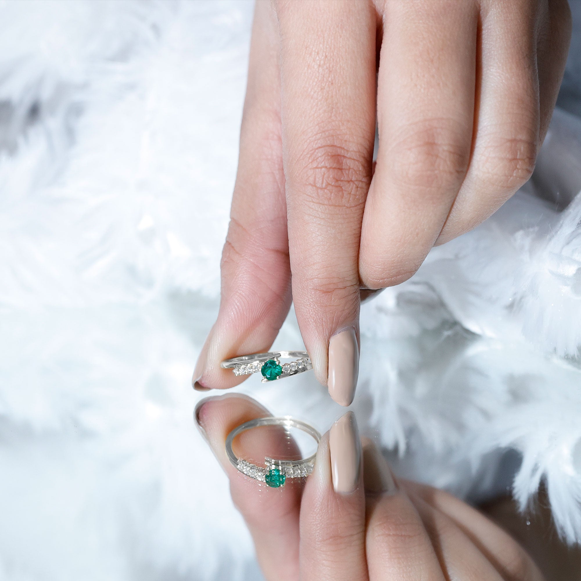 Certified Lab Grown Emerald Diamond Simple Promise Ring with Bypass Shank AAAA - Rosec Jewels