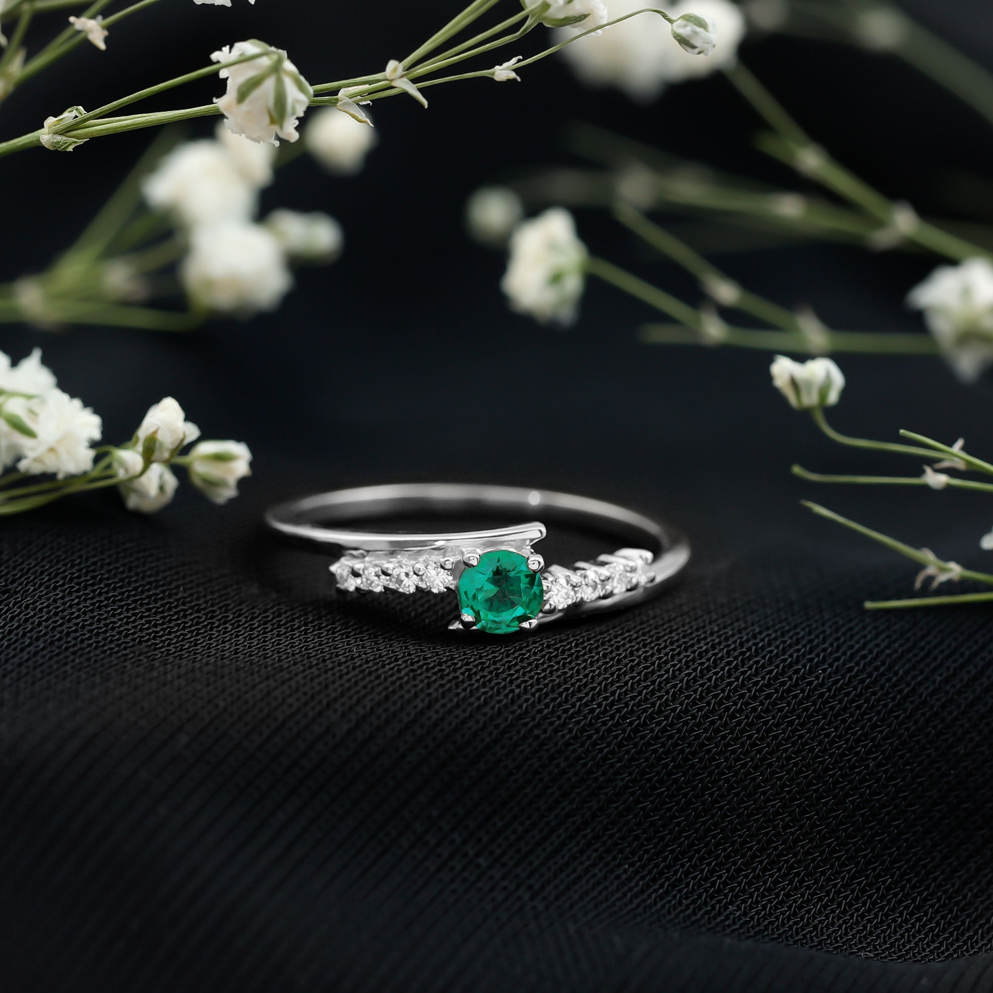 Certified Lab Grown Emerald Diamond Simple Promise Ring with Bypass Shank AAAA - Rosec Jewels
