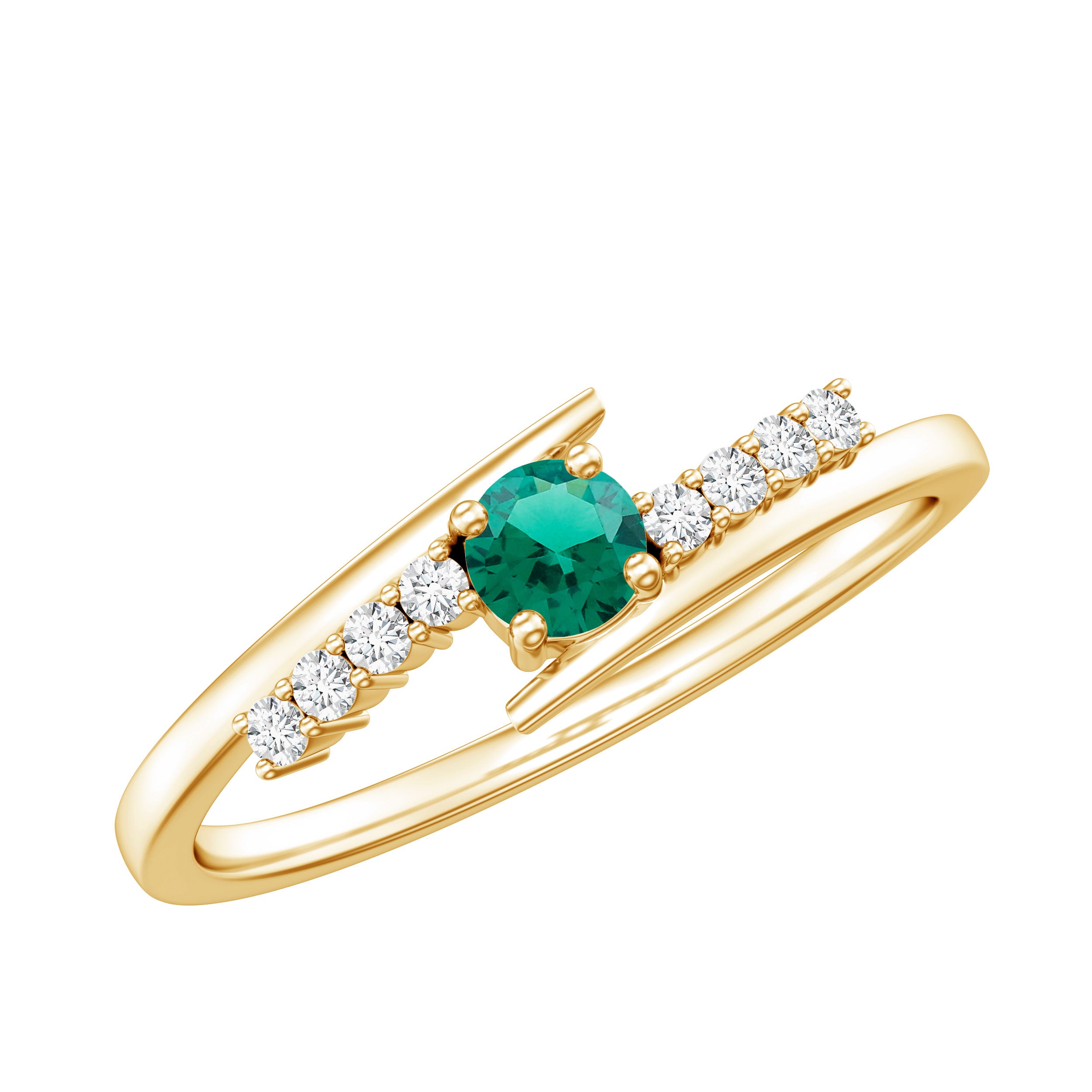 Certified Lab Grown Emerald Diamond Simple Promise Ring with Bypass Shank AAAA - Rosec Jewels