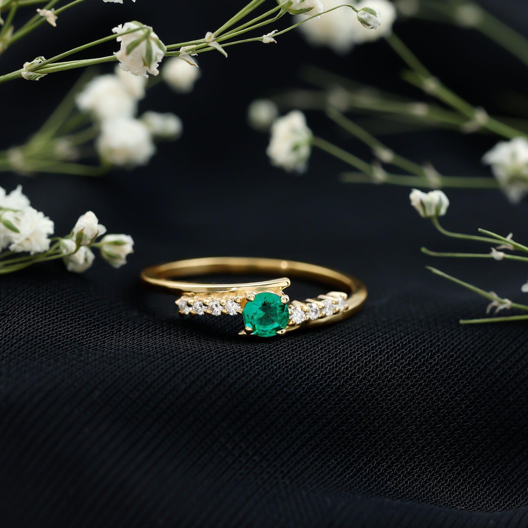 Certified Lab Grown Emerald Diamond Simple Promise Ring with Bypass Shank AAAA - Rosec Jewels