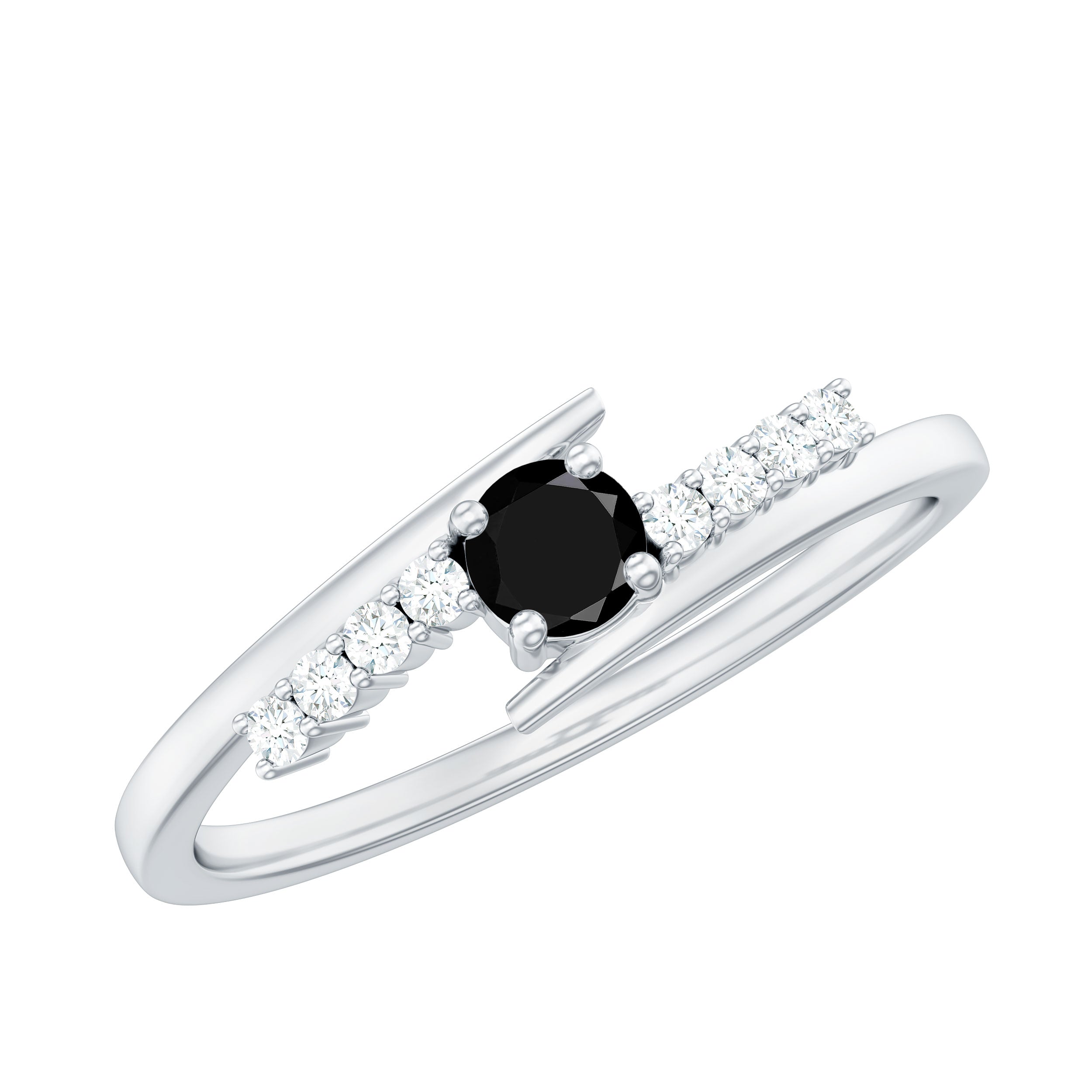 Certified Lab Grown Black and White Diamond Promise Ring with Bypass Shank AAAA ( Synthetic ) - Rosec Jewels