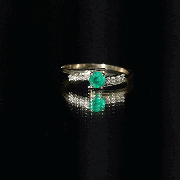Real Emerald and Diamond Promise Ring with Bypass Shank AAA - Rosec Jewels