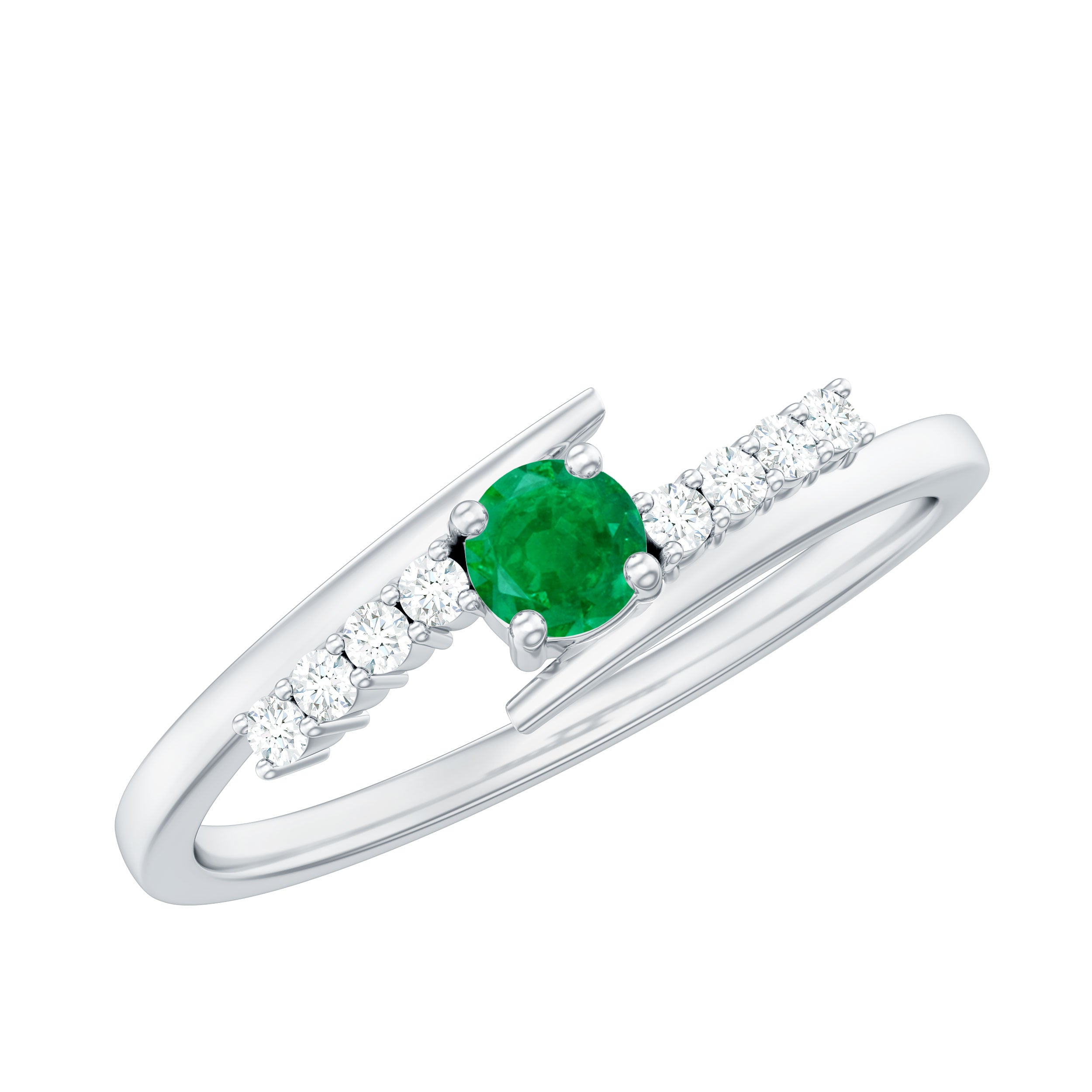 Real Emerald and Diamond Promise Ring with Bypass Shank AAA - Rosec Jewels