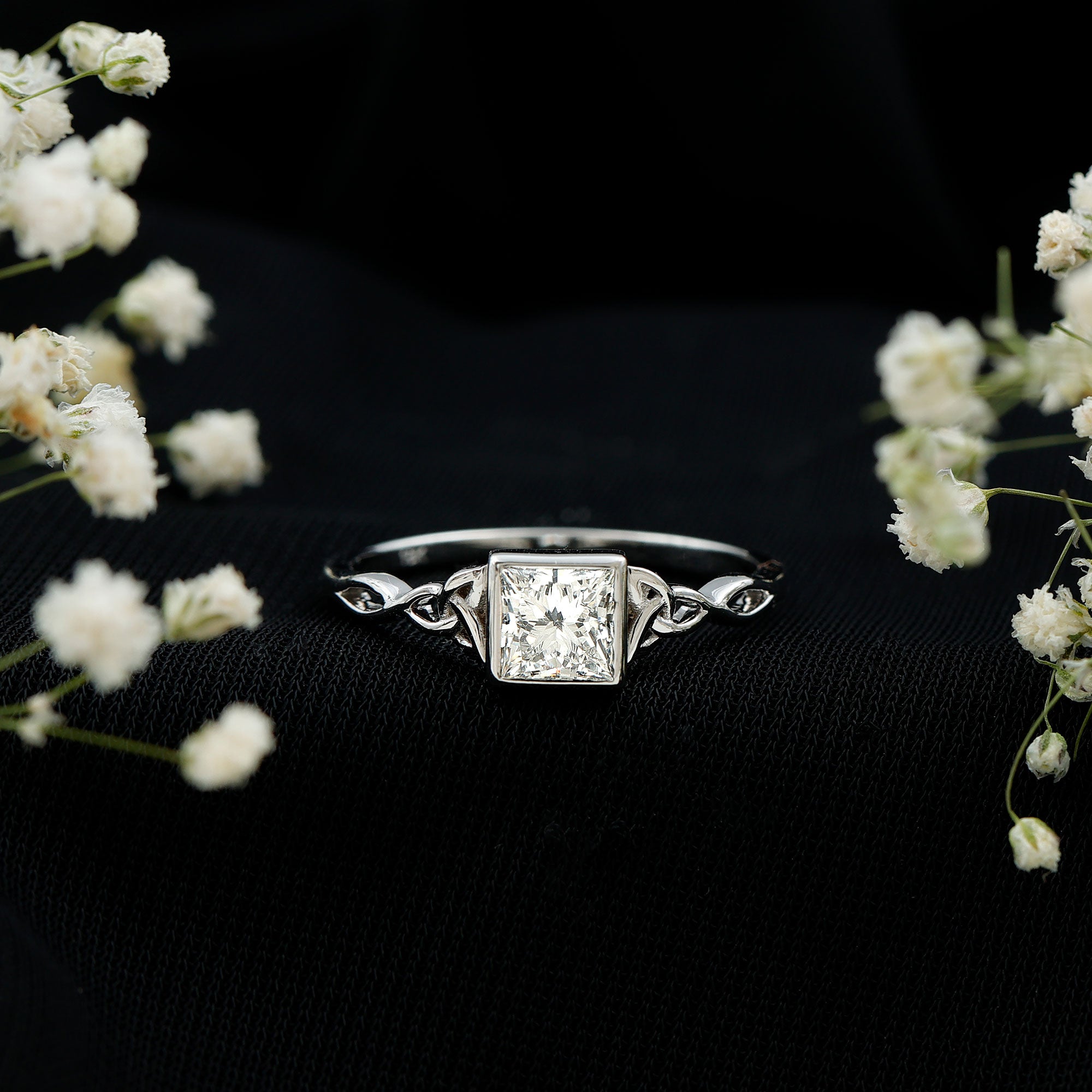 Princess Cut Moissanite Promise Ring in Bezel Setting D-VS1 - Rosec Jewels