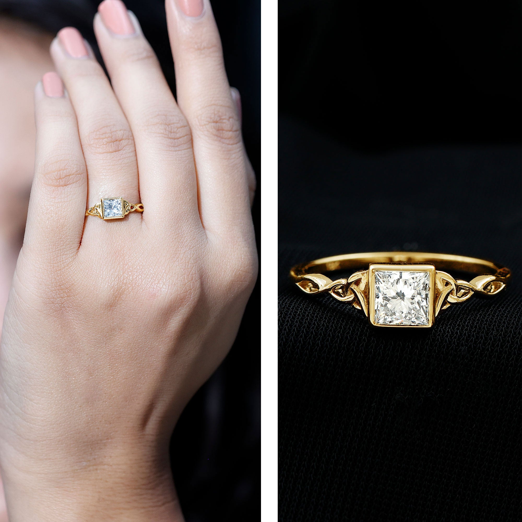 Princess Cut Moissanite Promise Ring in Bezel Setting D-VS1 - Rosec Jewels