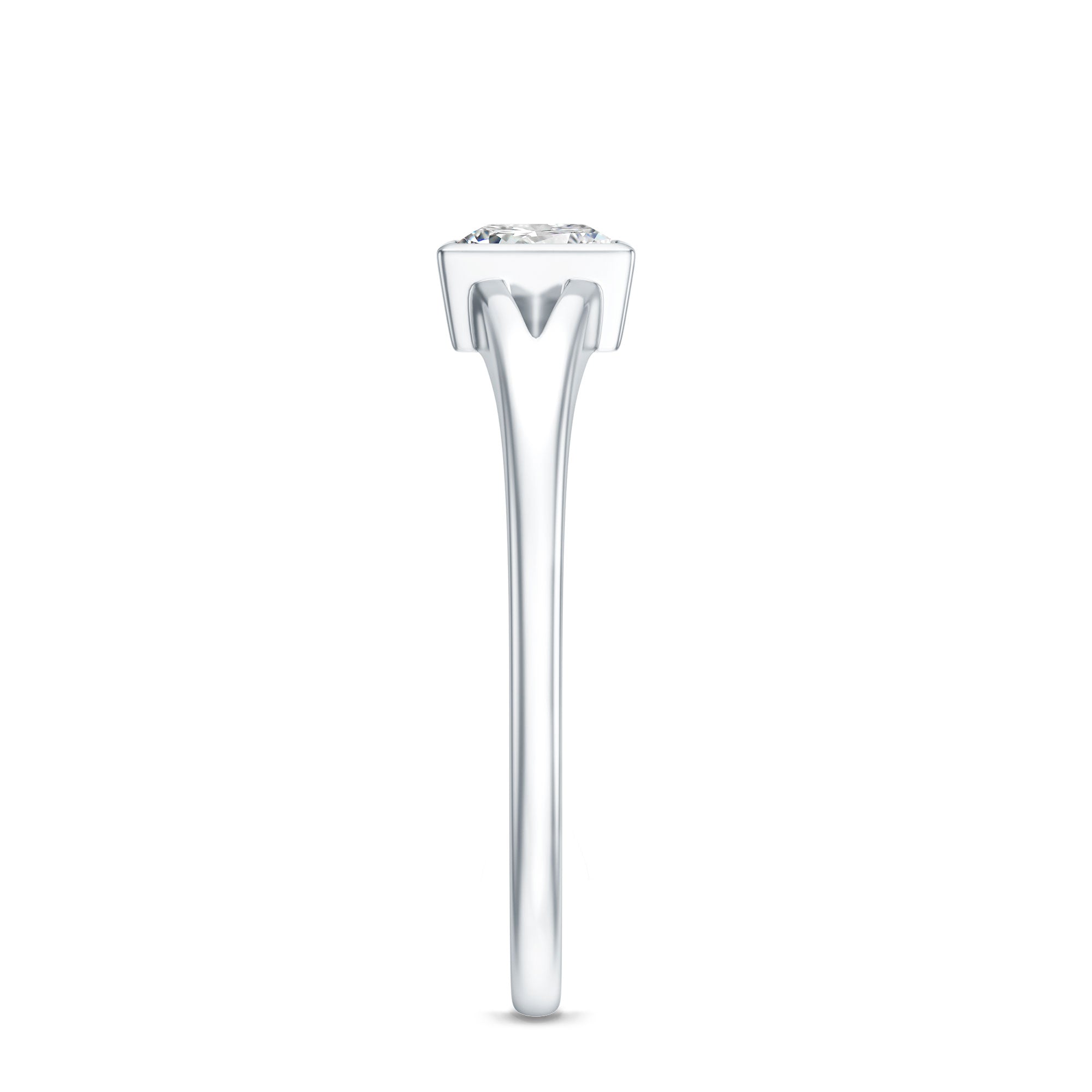 Bezel Set Princess Cut Moissanite Solitaire Promise Ring in Split Shank D-VS1 - Rosec Jewels