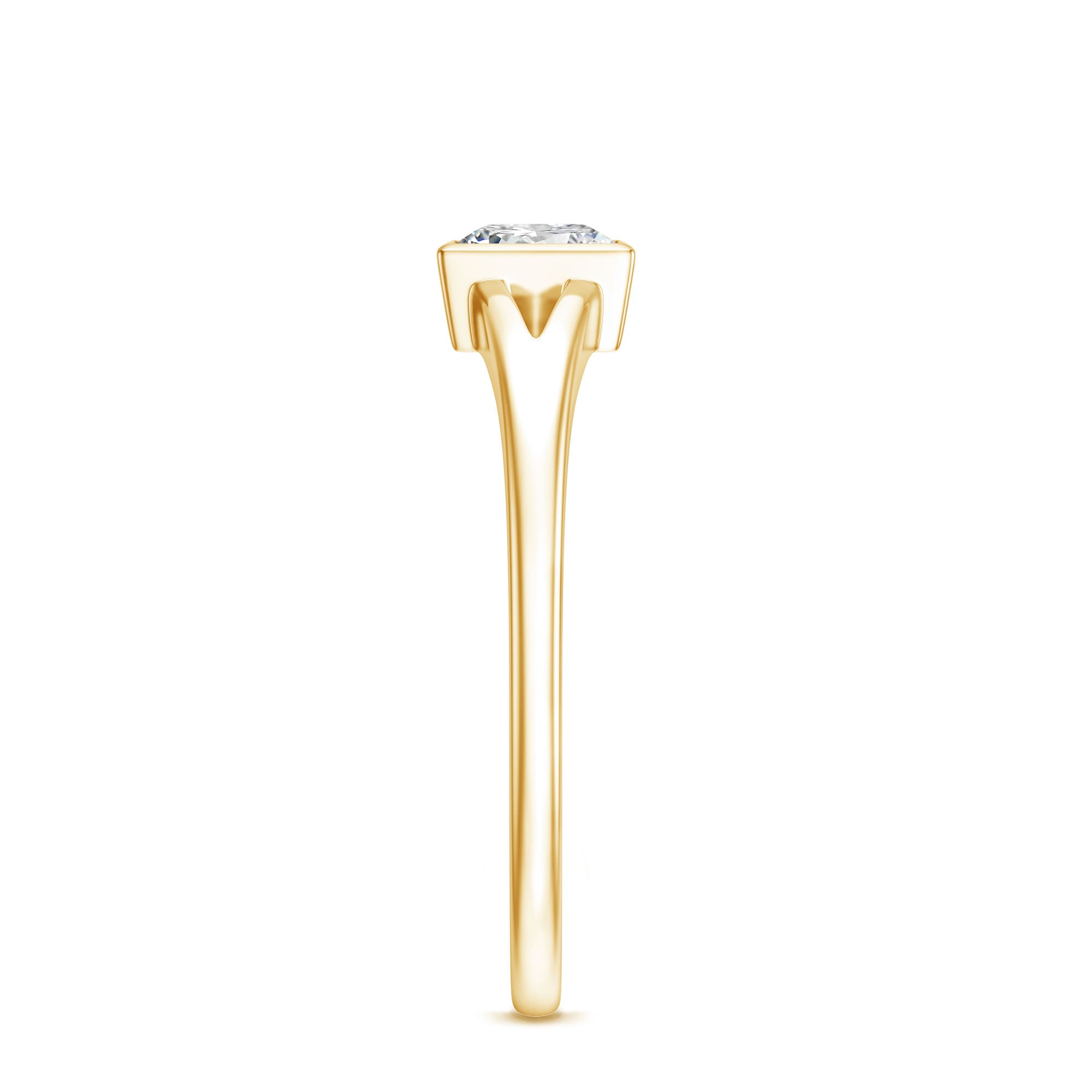 Bezel Set Princess Cut Moissanite Solitaire Promise Ring in Split Shank D-VS1 - Rosec Jewels