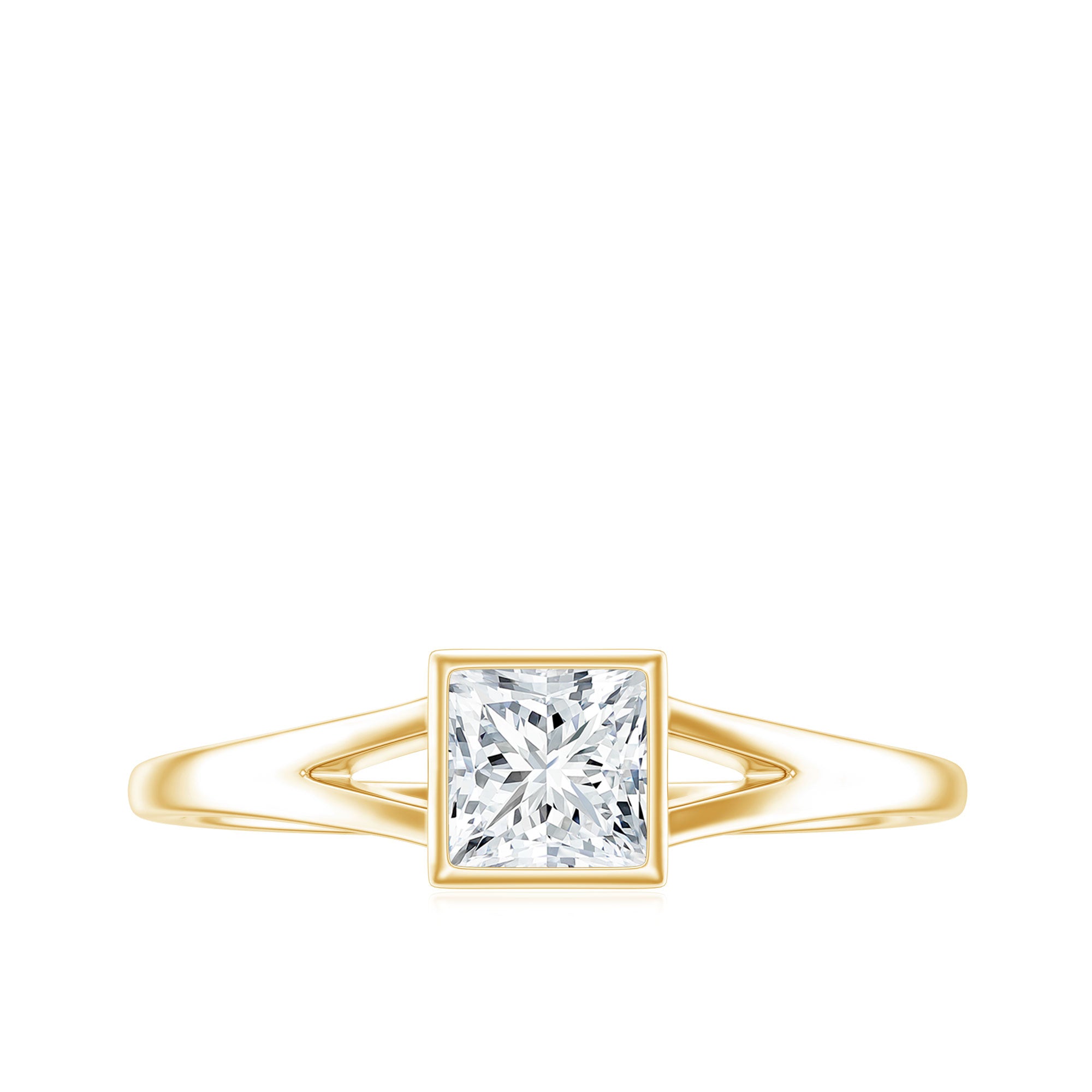 Bezel Set Princess Cut Moissanite Solitaire Promise Ring in Split Shank D-VS1 - Rosec Jewels