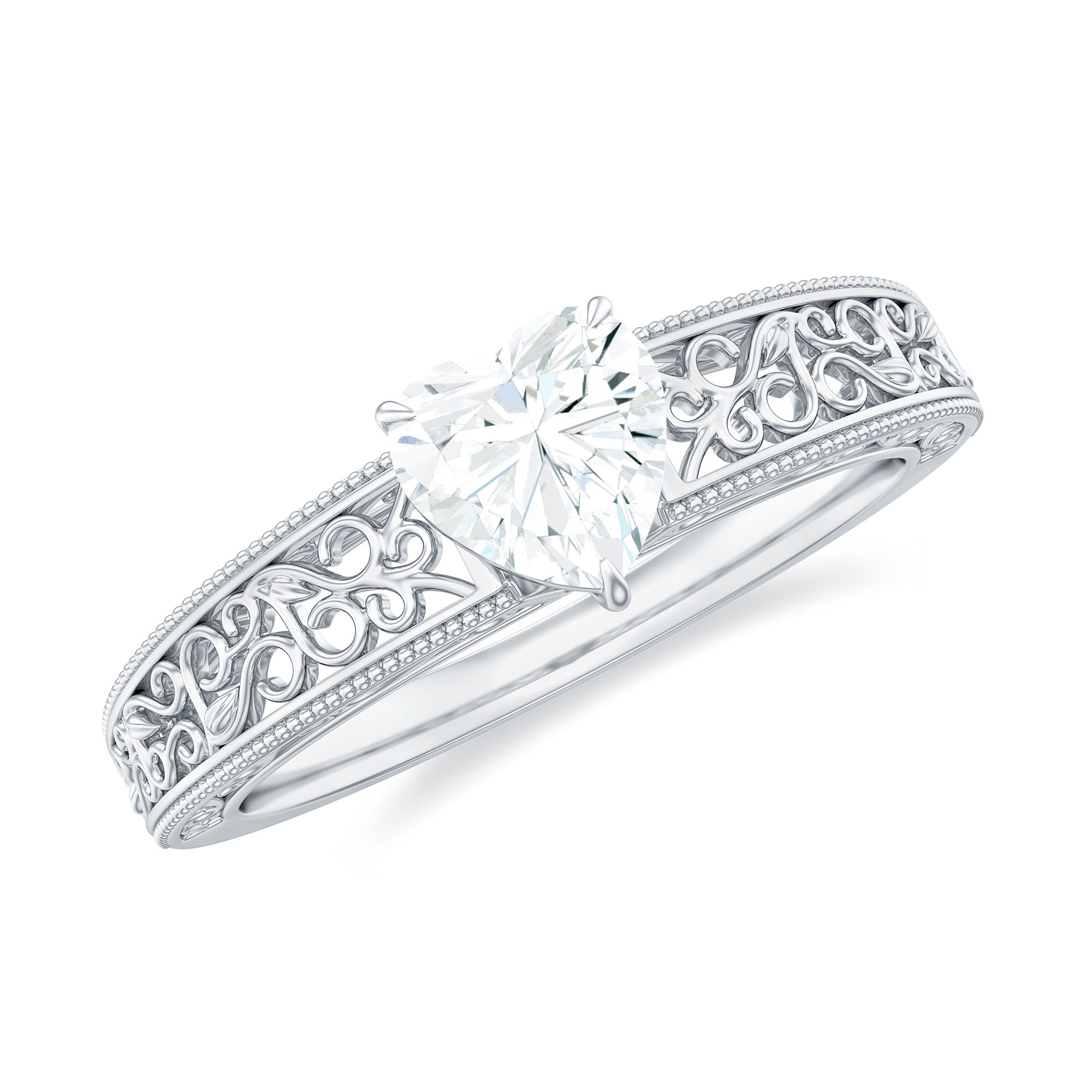 Heart Shape Solitaire Moissanite Filigree Engagement Ring