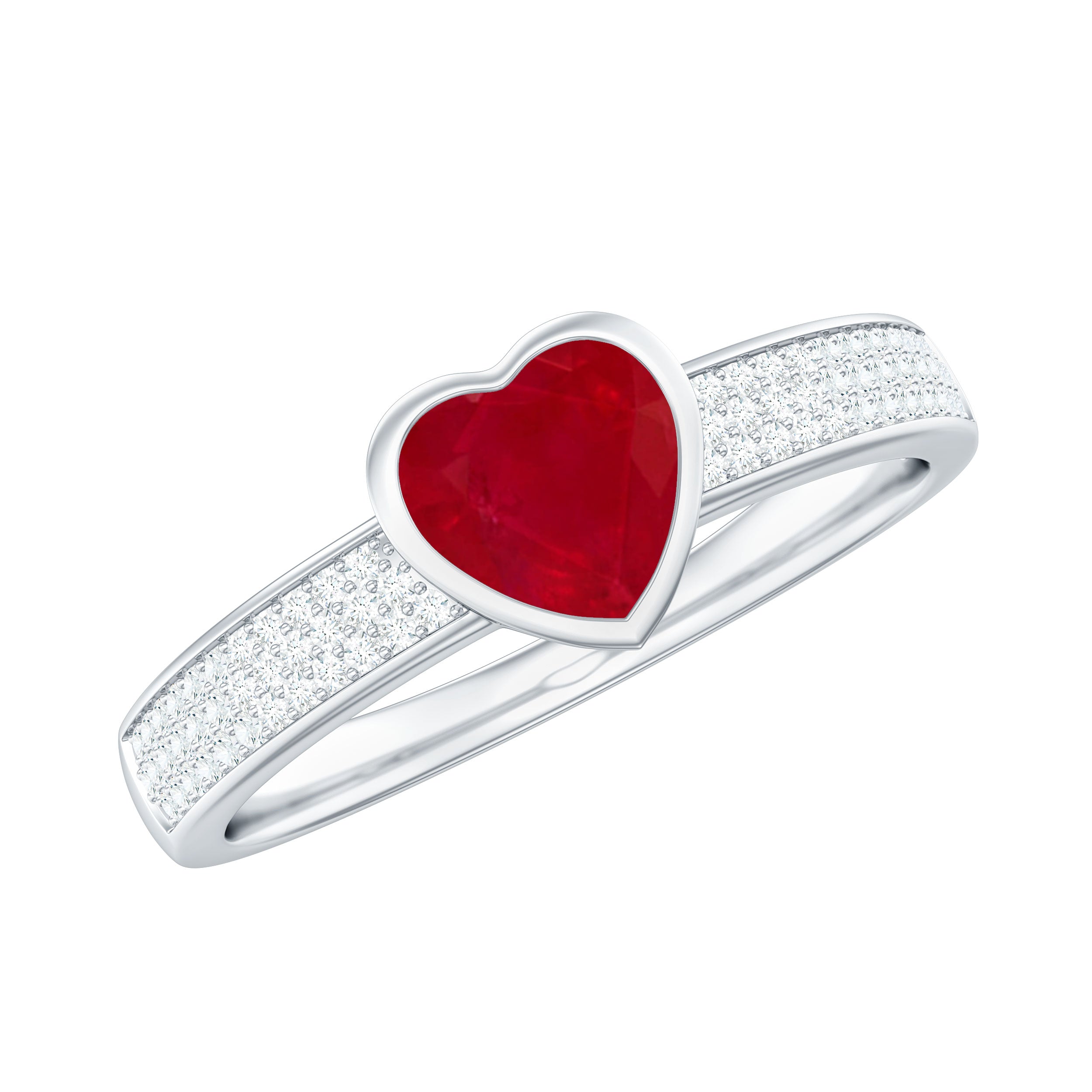 Ruby Heart Engagement Ring with Pave Diamond
