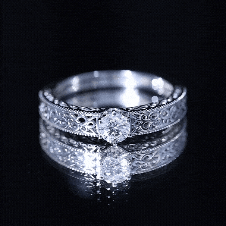 Round Cut Solitaire Moissanite Vintage Looking Engagement Ring D-VS1 - Rosec Jewels