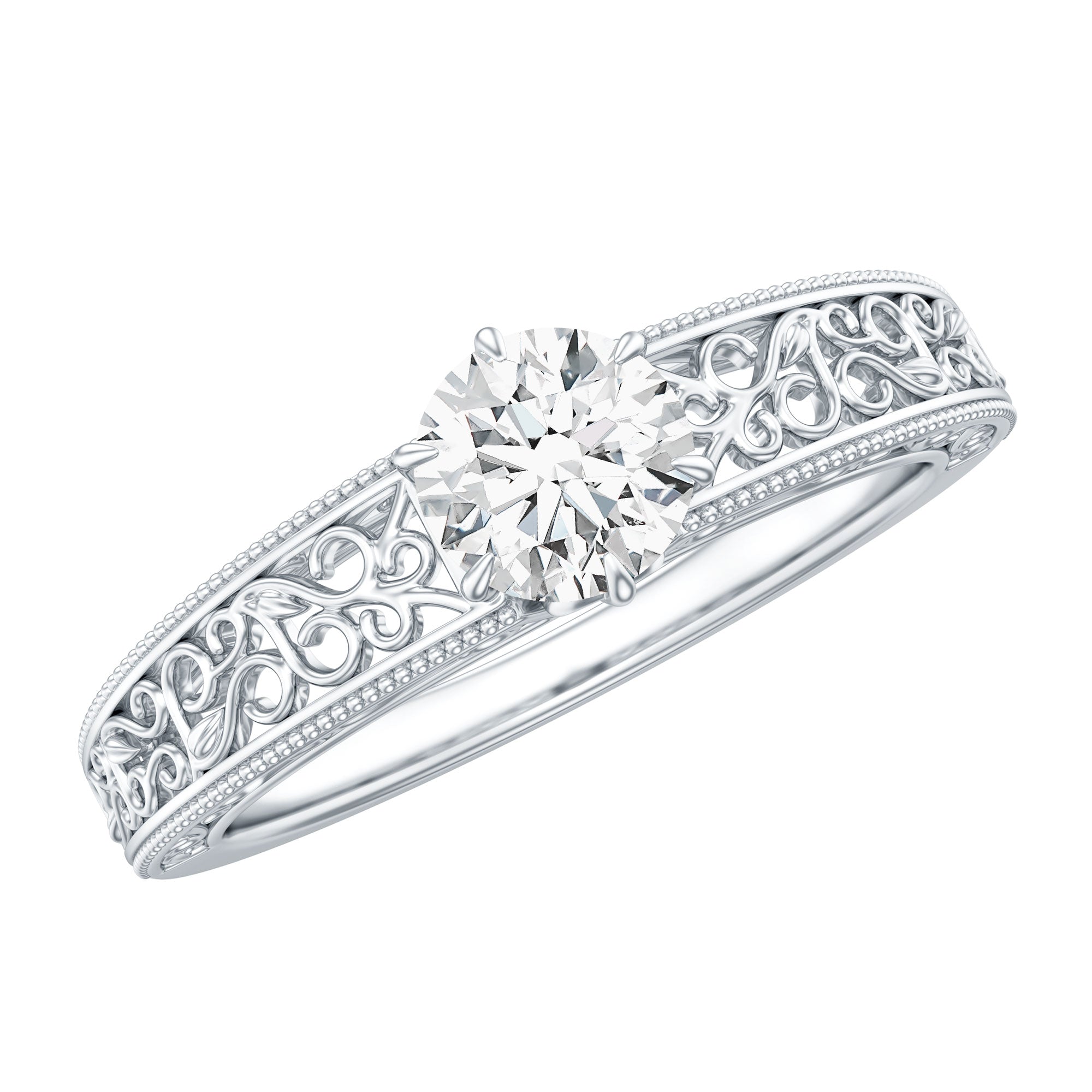 Round Cut Solitaire Moissanite Vintage Looking Engagement Ring D-VS1 - Rosec Jewels