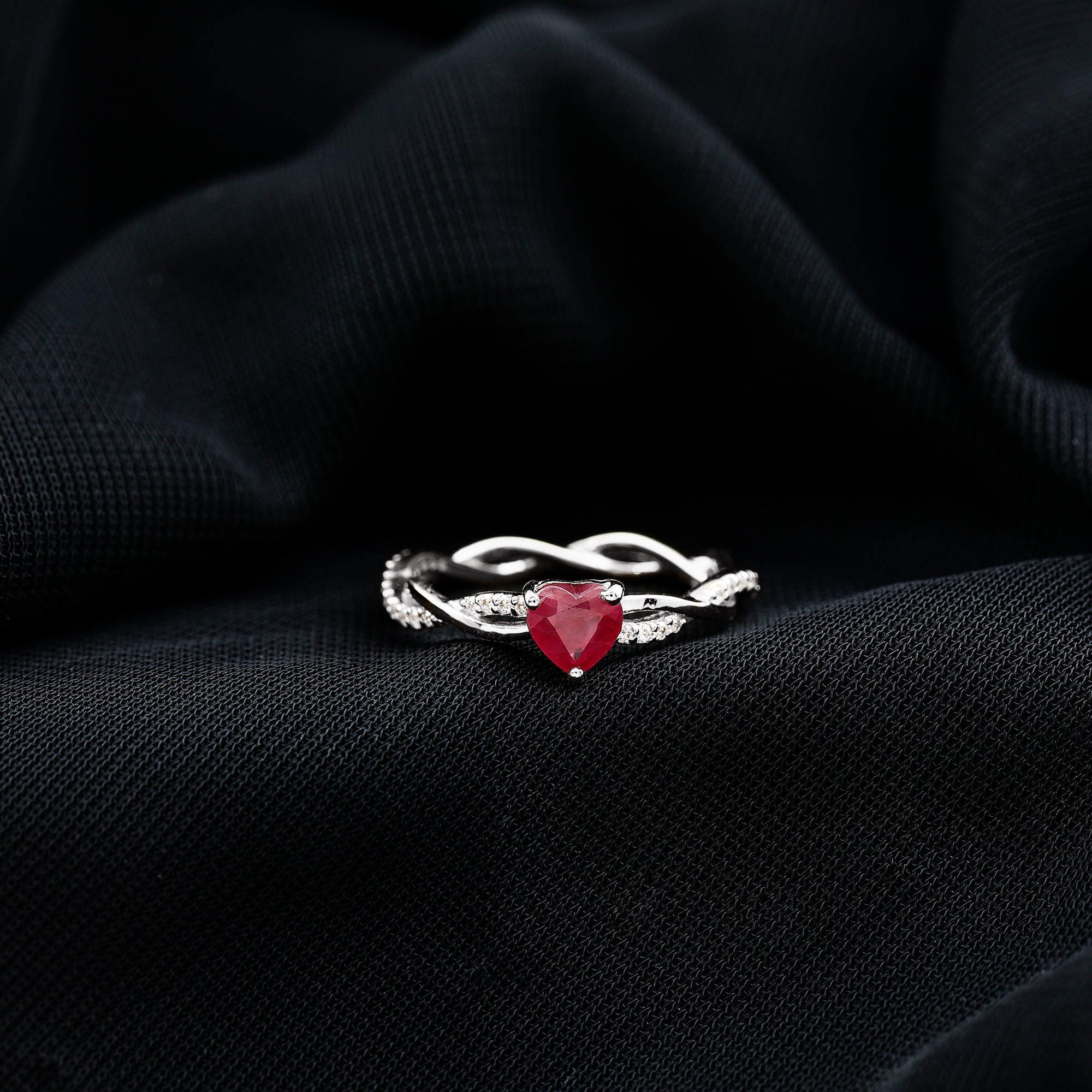 Natural 0.6 Carat Ruby Heart Engagement Ring with Diamond Braided Shank AAA - Rosec Jewels