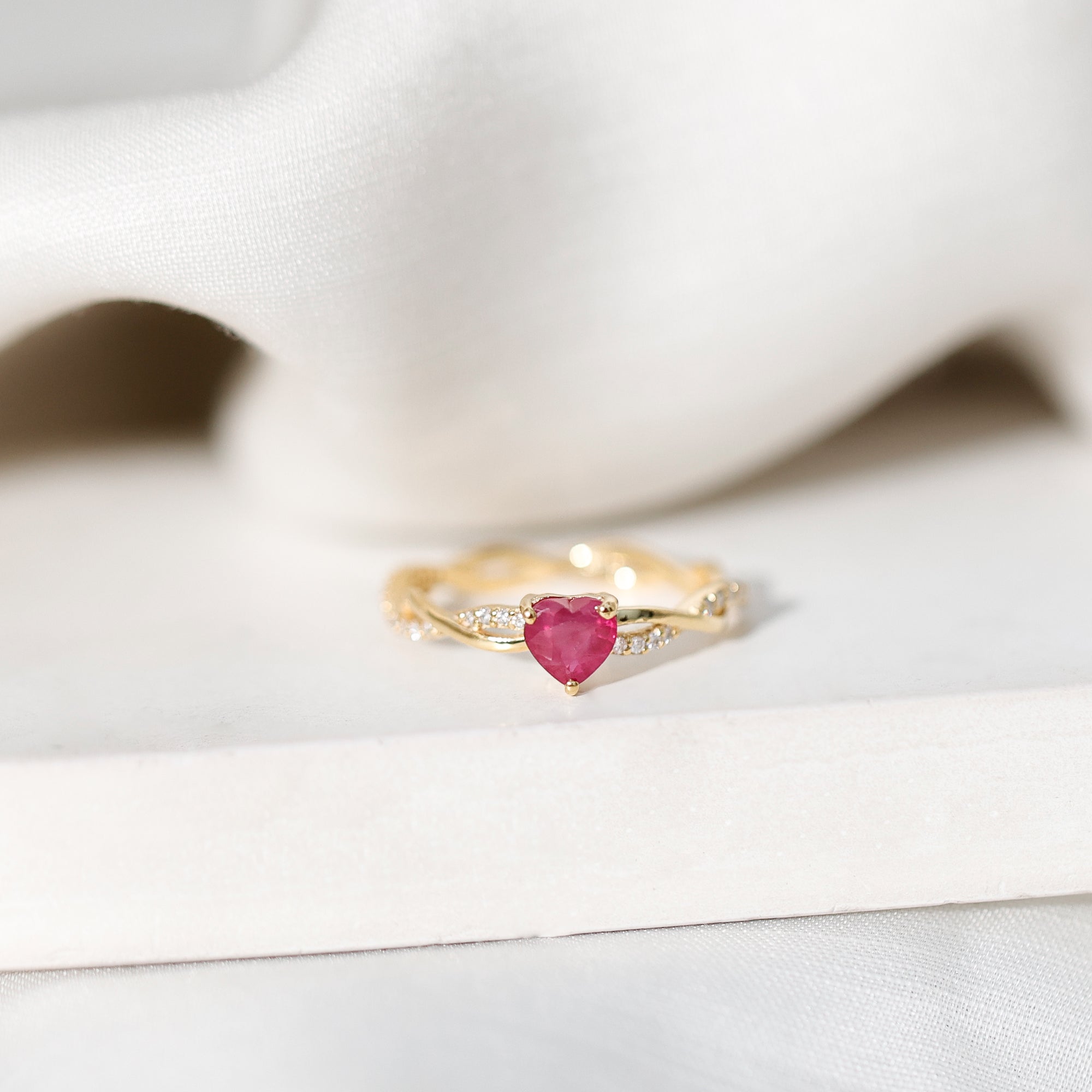 Natural 0.6 Carat Ruby Heart Engagement Ring with Diamond Braided Shank AAA - Rosec Jewels
