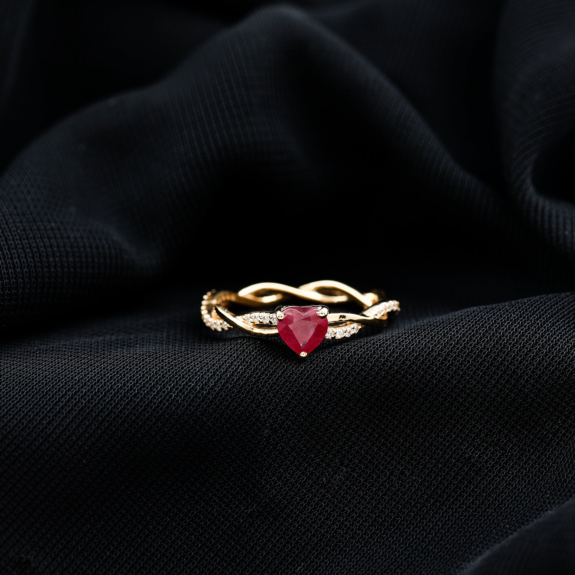 Natural 0.6 Carat Ruby Heart Engagement Ring with Diamond Braided Shank AAA - Rosec Jewels