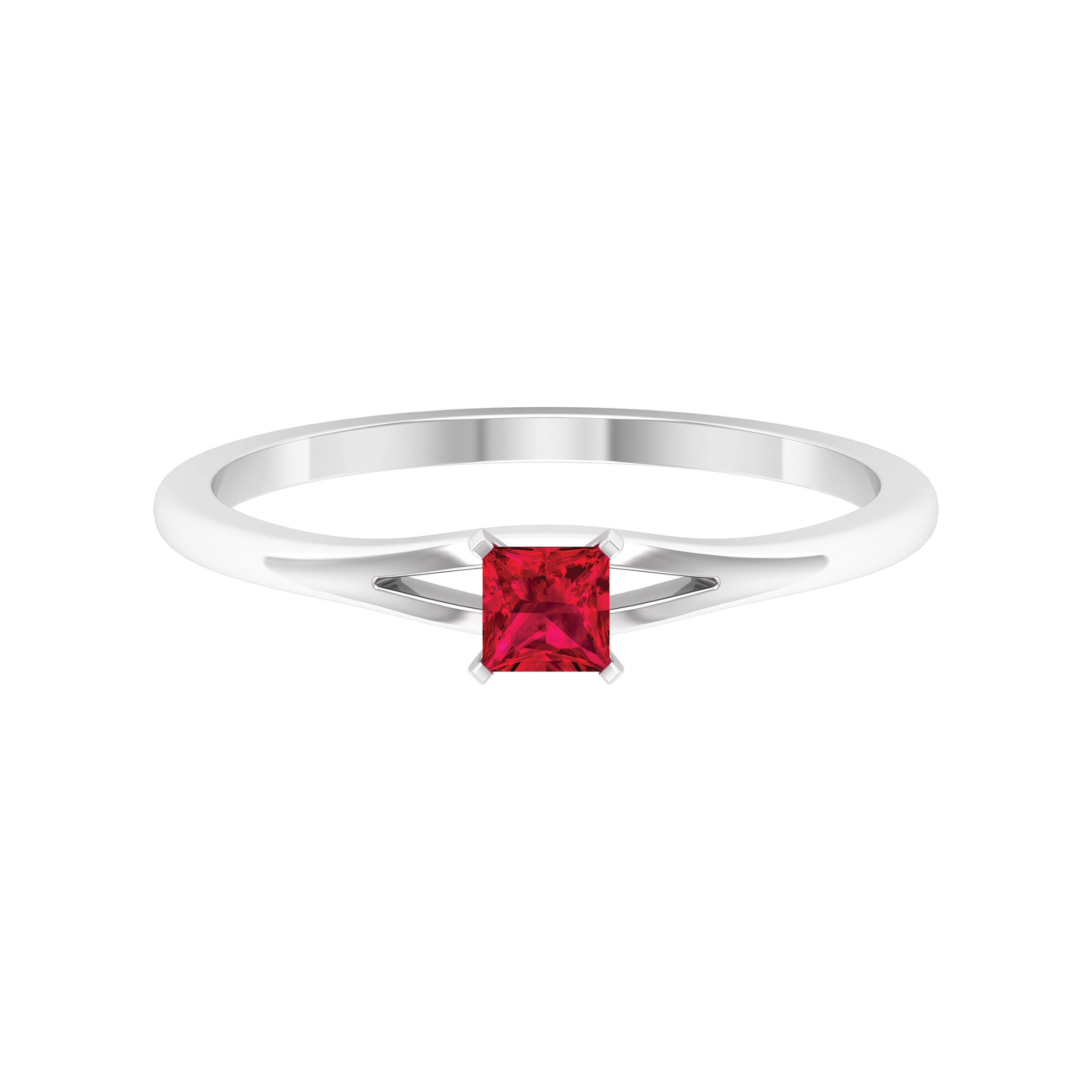 Natural Half Carat Princess Cut Ruby Promise Ring with Split Shank AAA - Rosec Jewels