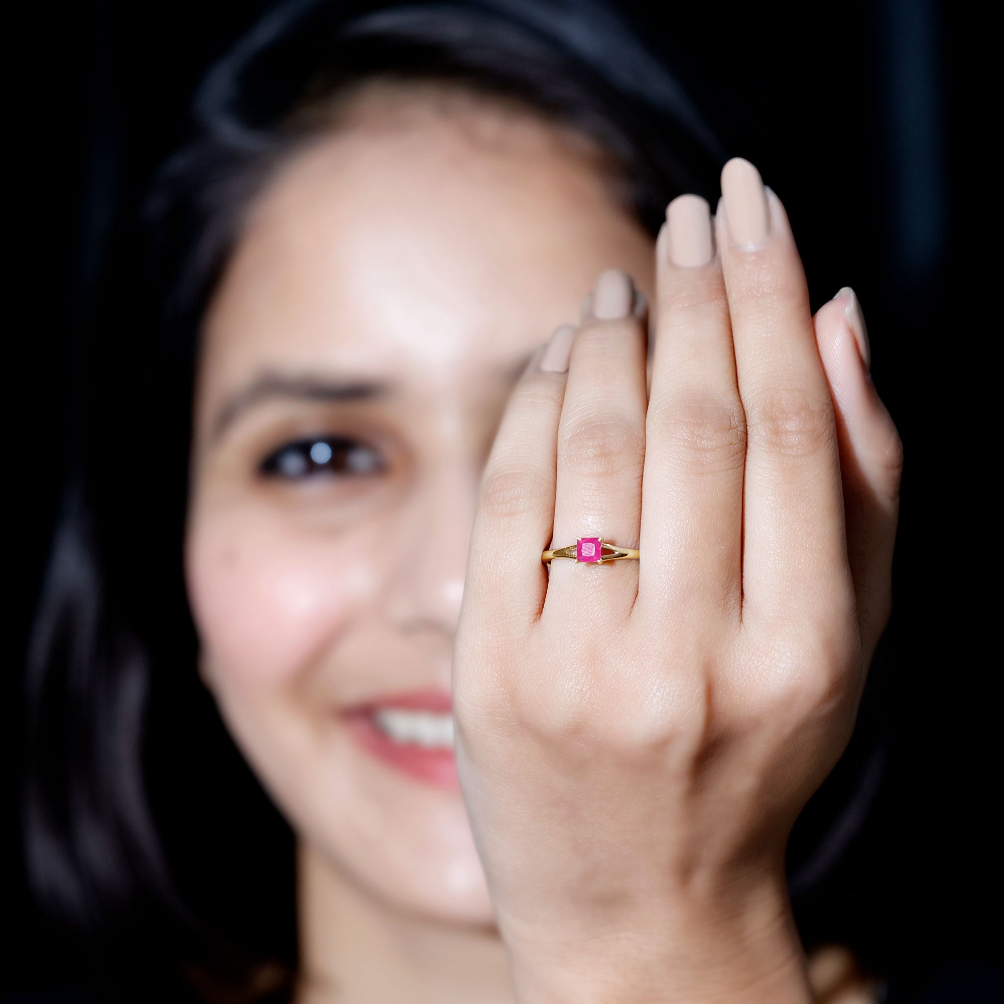 Natural Half Carat Princess Cut Ruby Promise Ring with Split Shank AAA - Rosec Jewels