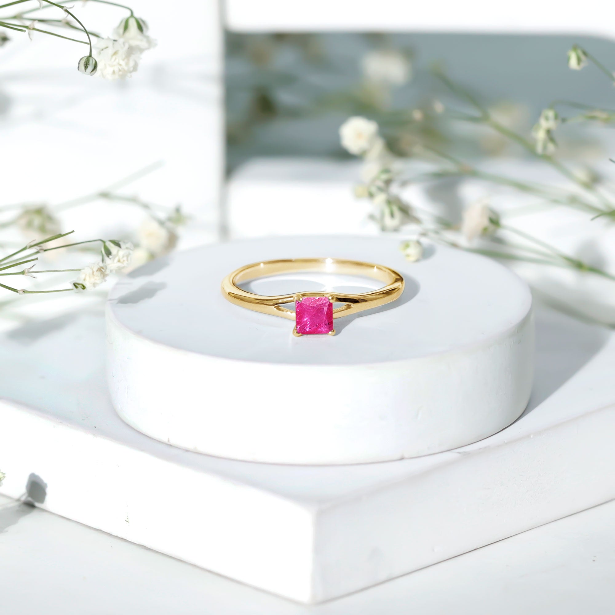 Natural Half Carat Princess Cut Ruby Promise Ring with Split Shank AAA - Rosec Jewels