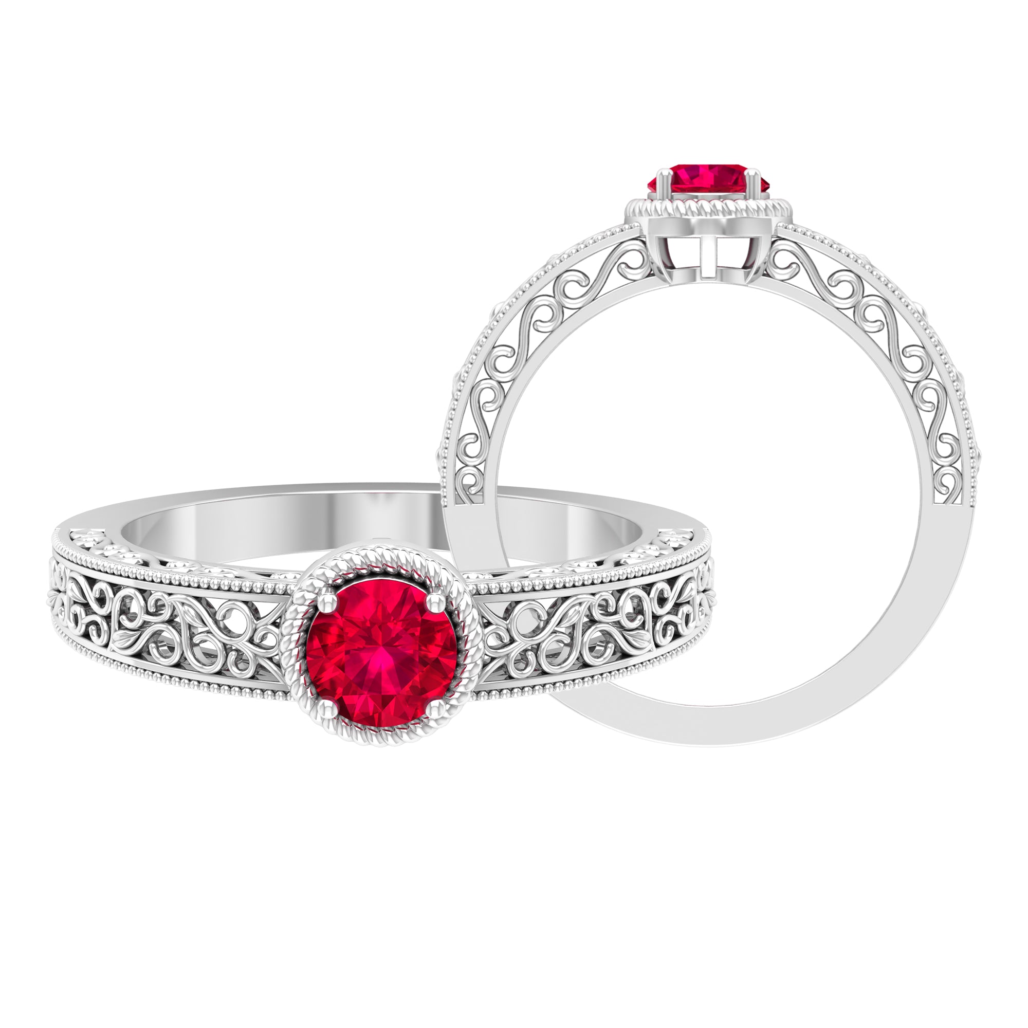 Vintage Inspired Ruby Solitaire Engagement Ring