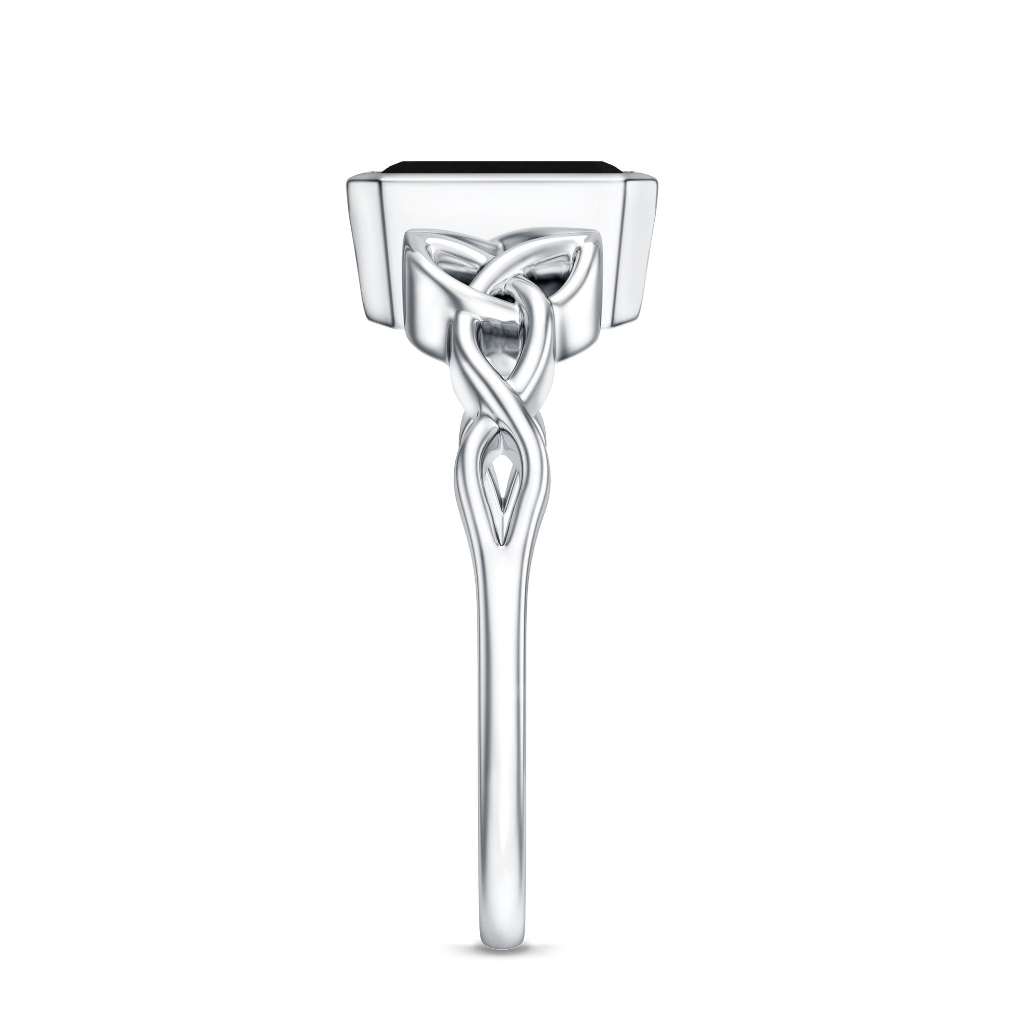 Emerald Cut Black Onyx Bezel Set Engagement Ring with Surprise Diamond AAA - Rosec Jewels