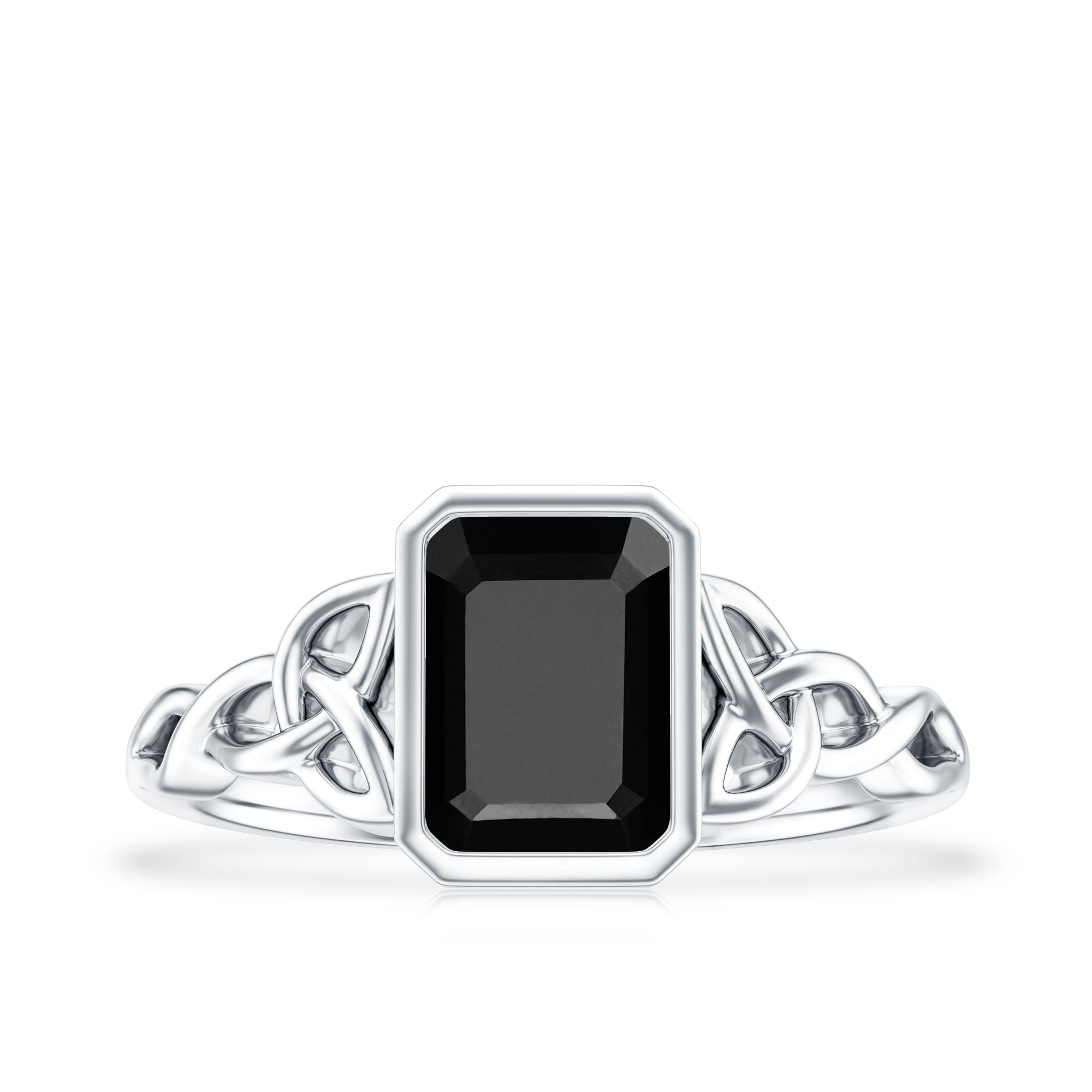 Emerald Cut Black Onyx Bezel Set Engagement Ring with Surprise Diamond AAA - Rosec Jewels