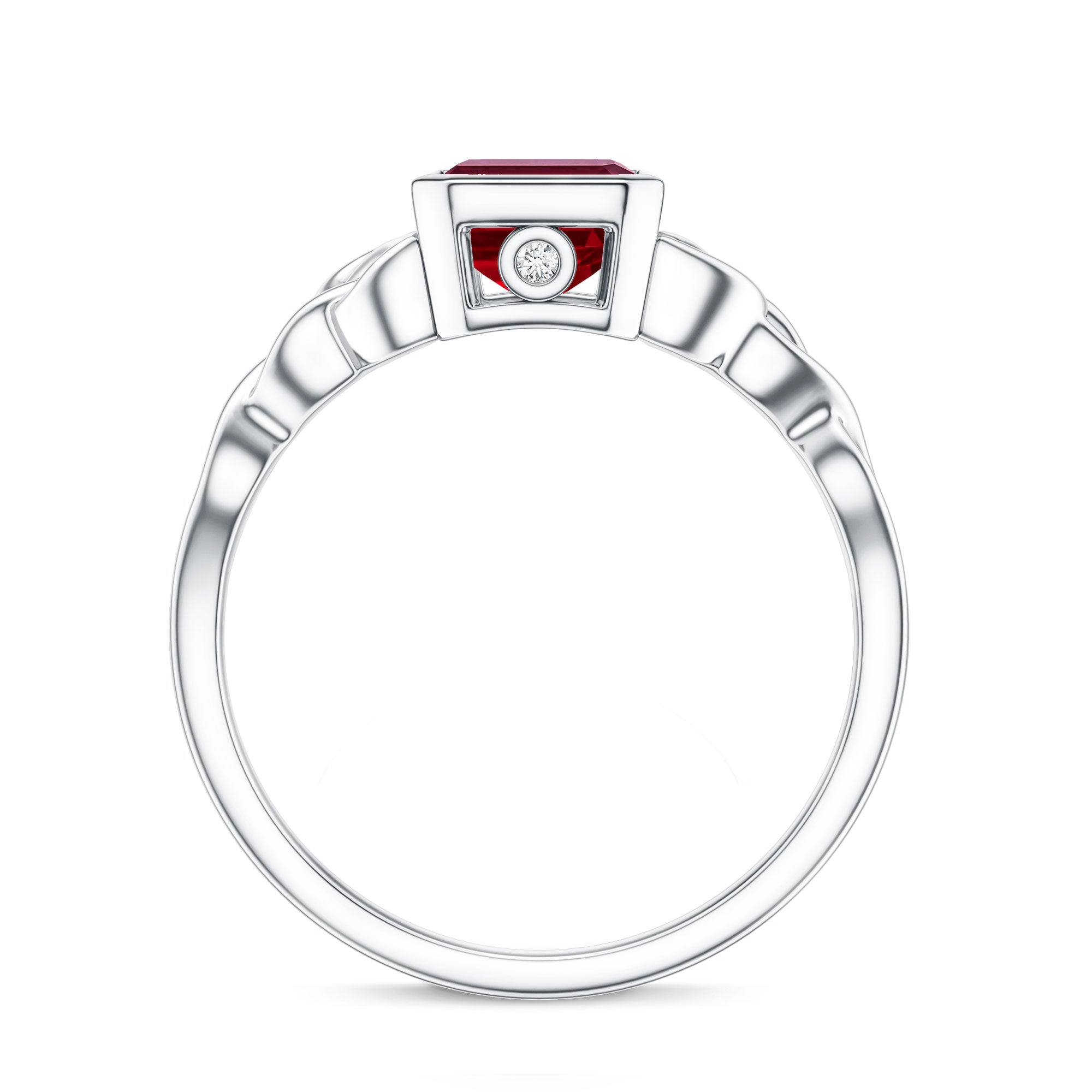 Bezel Set Emerald Cut Lab Created Ruby Celtic Engagement Ring AAAA - Rosec Jewels