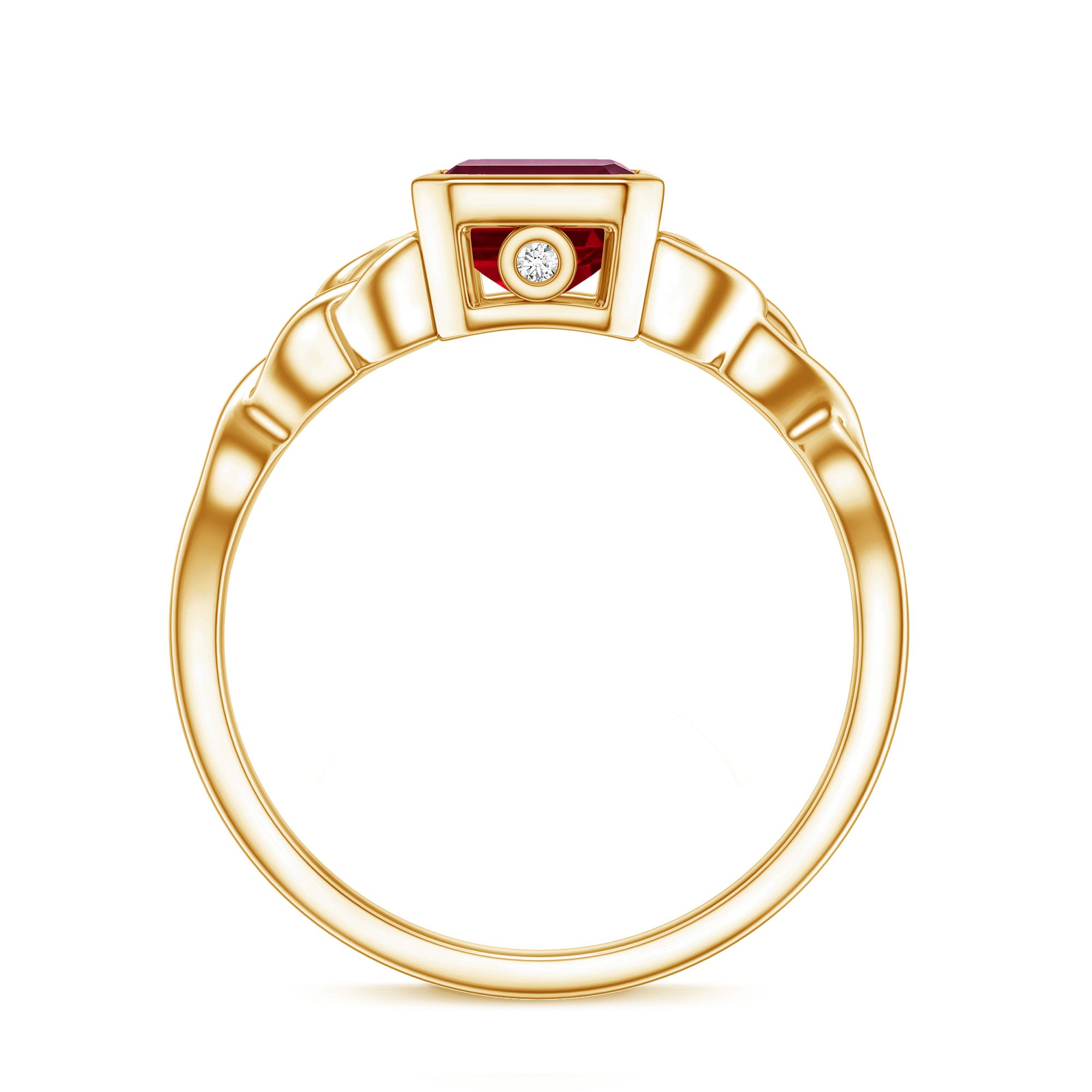 Bezel Set Emerald Cut Lab Created Ruby Celtic Engagement Ring AAAA - Rosec Jewels