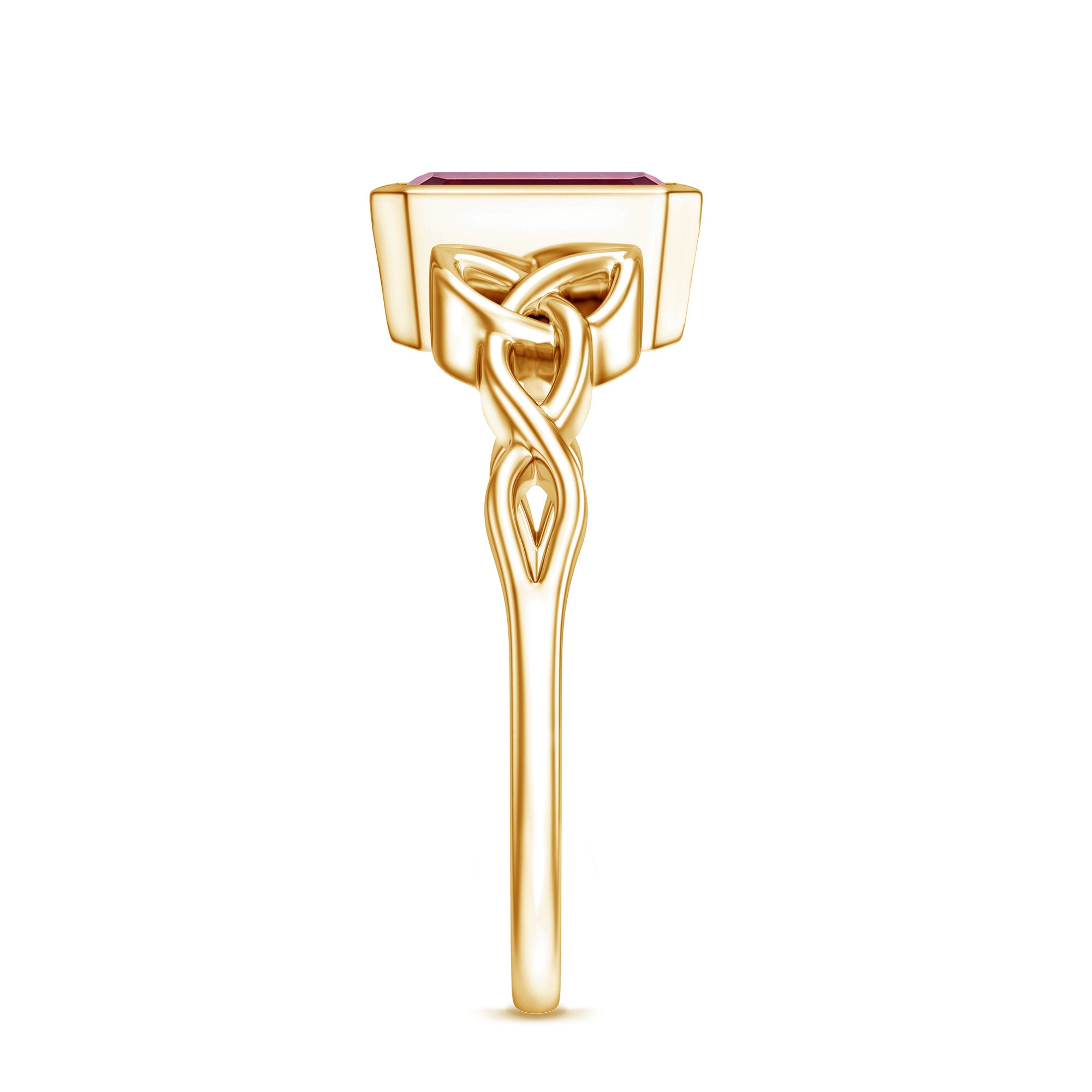 Bezel Set Emerald Cut Lab Created Ruby Celtic Engagement Ring AAAA - Rosec Jewels