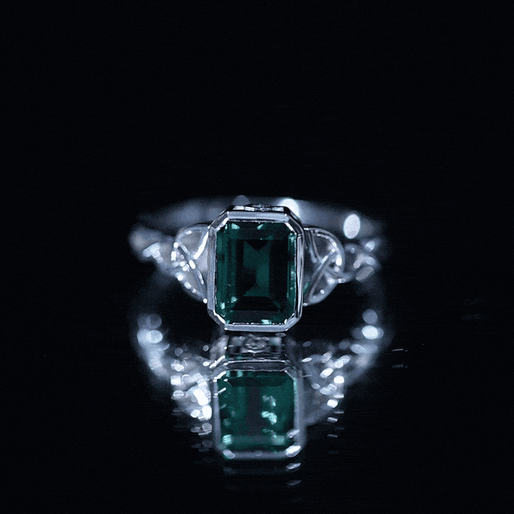 Certified Lab Grown Emerald Cut Emerald Engagement Ring with Celtic Knot AAAA - Rosec Jewels