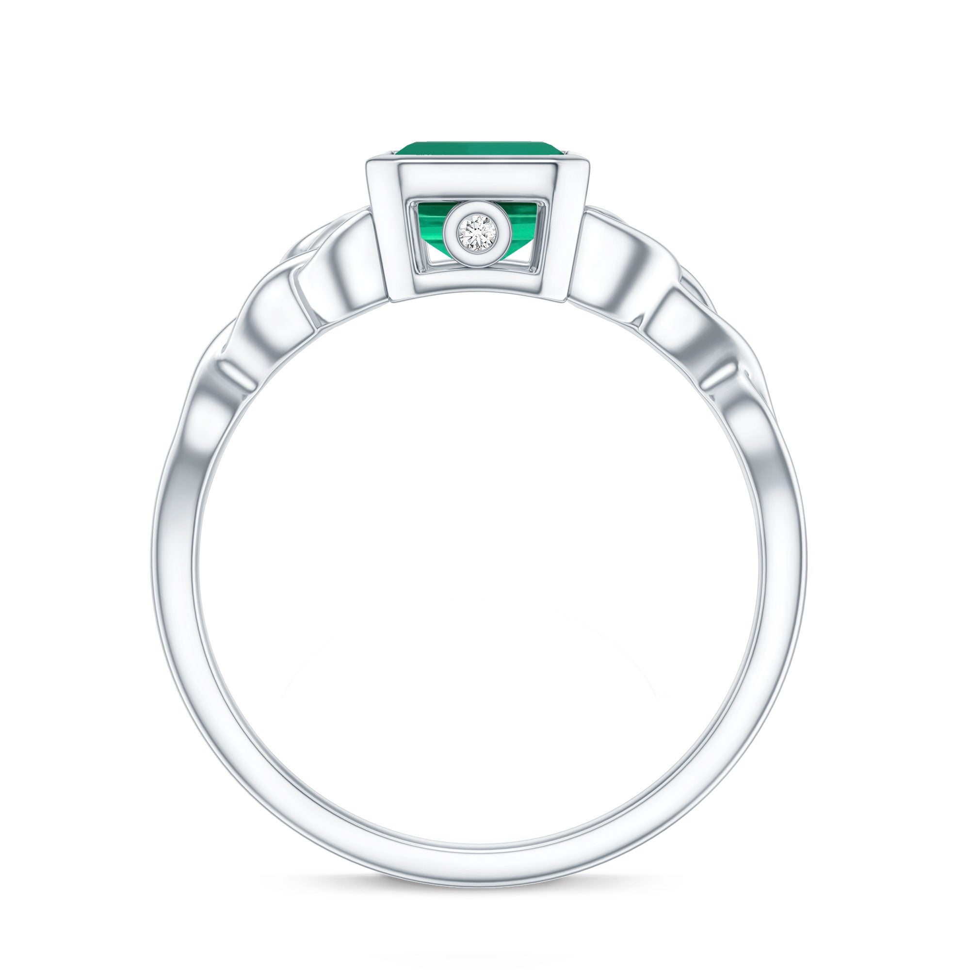 Certified Lab Grown Emerald Cut Emerald Engagement Ring with Celtic Knot AAAA - Rosec Jewels