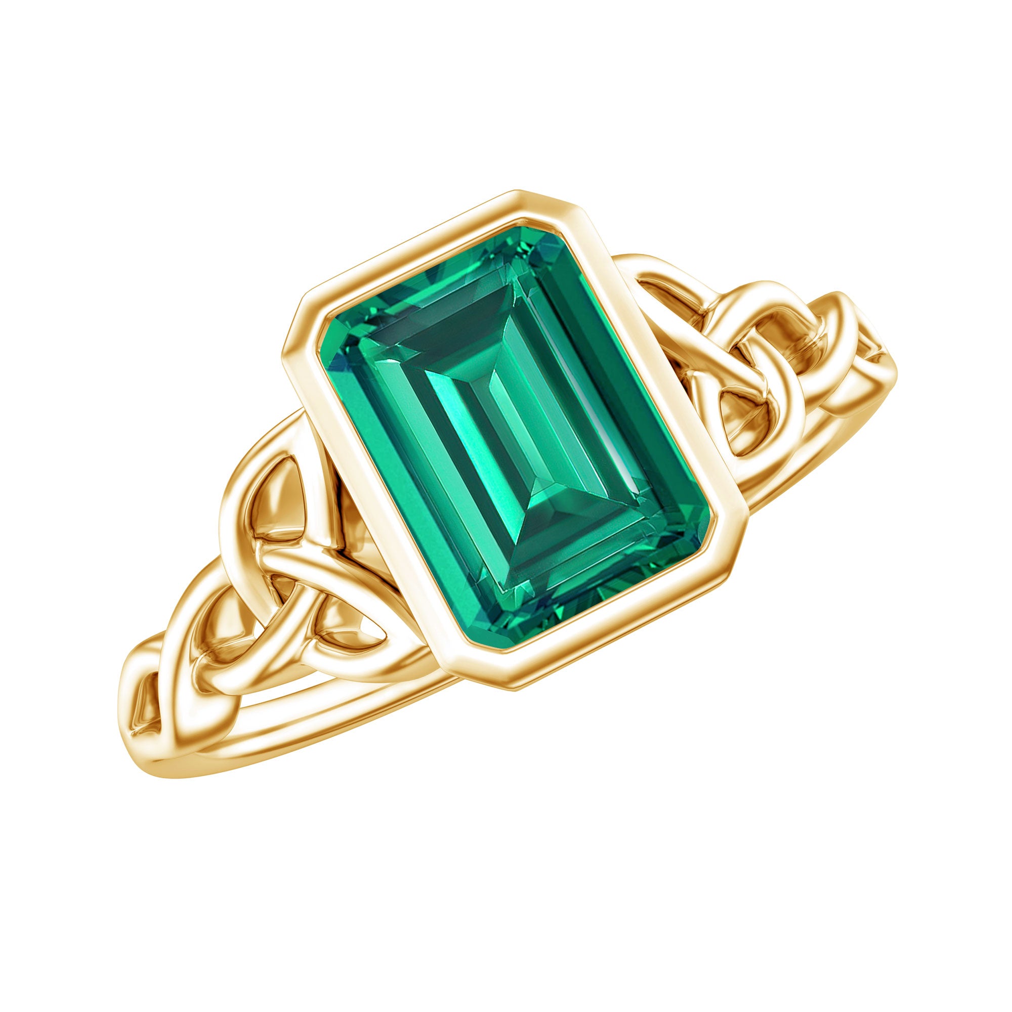 Certified Lab Grown Emerald Cut Emerald Engagement Ring with Celtic Knot AAAA - Rosec Jewels