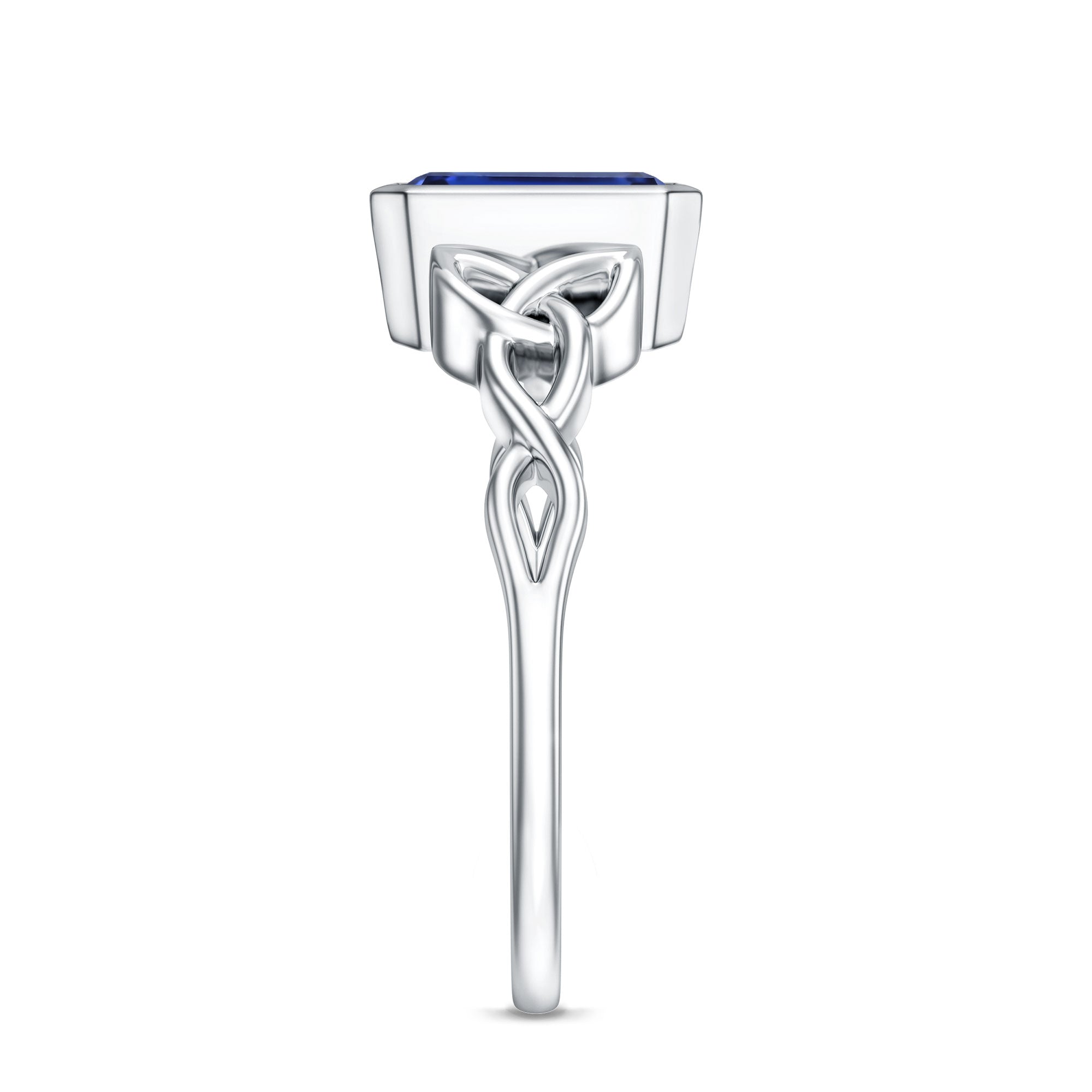 Solitaire Created Blue Sapphire Celtic Engagement Ring AAAA - Rosec Jewels