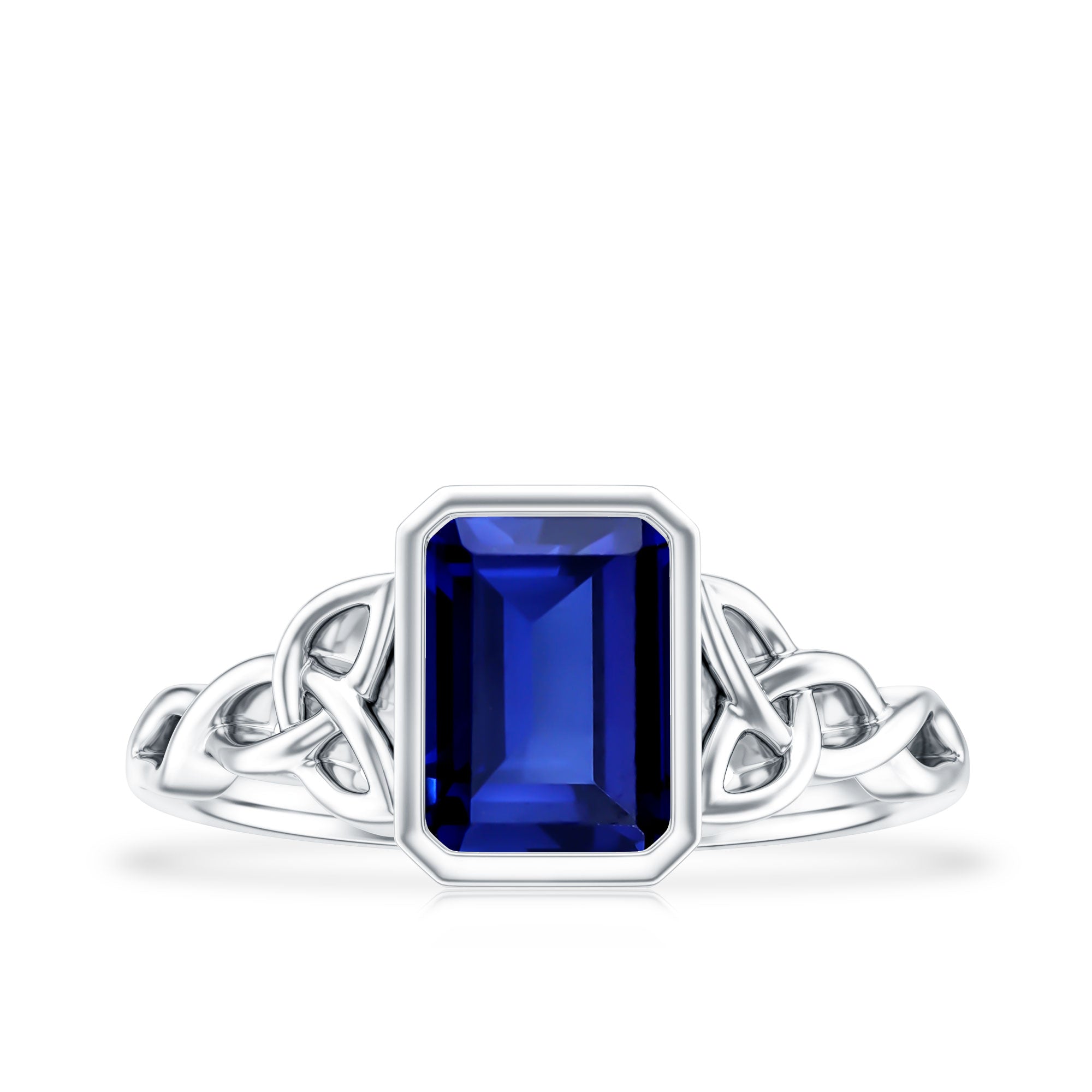 Solitaire Created Blue Sapphire Celtic Engagement Ring AAAA - Rosec Jewels