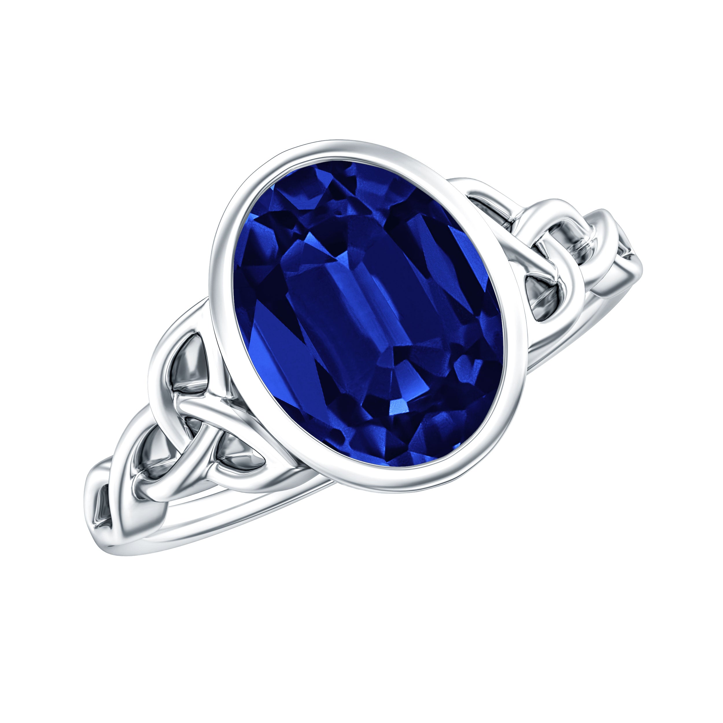 Certified 4 Carat Oval Lab Grown Blue Sapphire Bezel Set Engagement Ring AAAA - Rosec Jewels