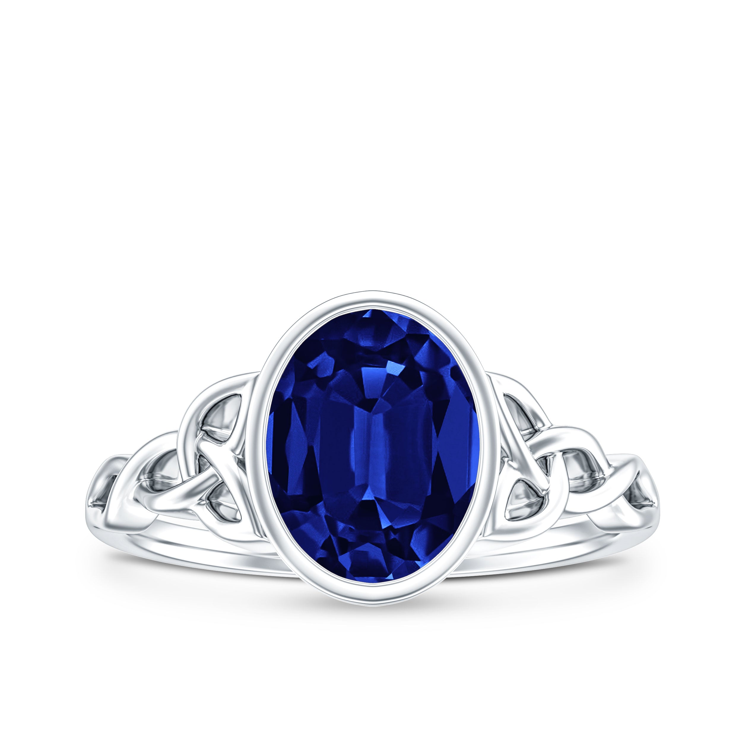 Certified 4 Carat Oval Lab Grown Blue Sapphire Bezel Set Engagement Ring AAAA - Rosec Jewels
