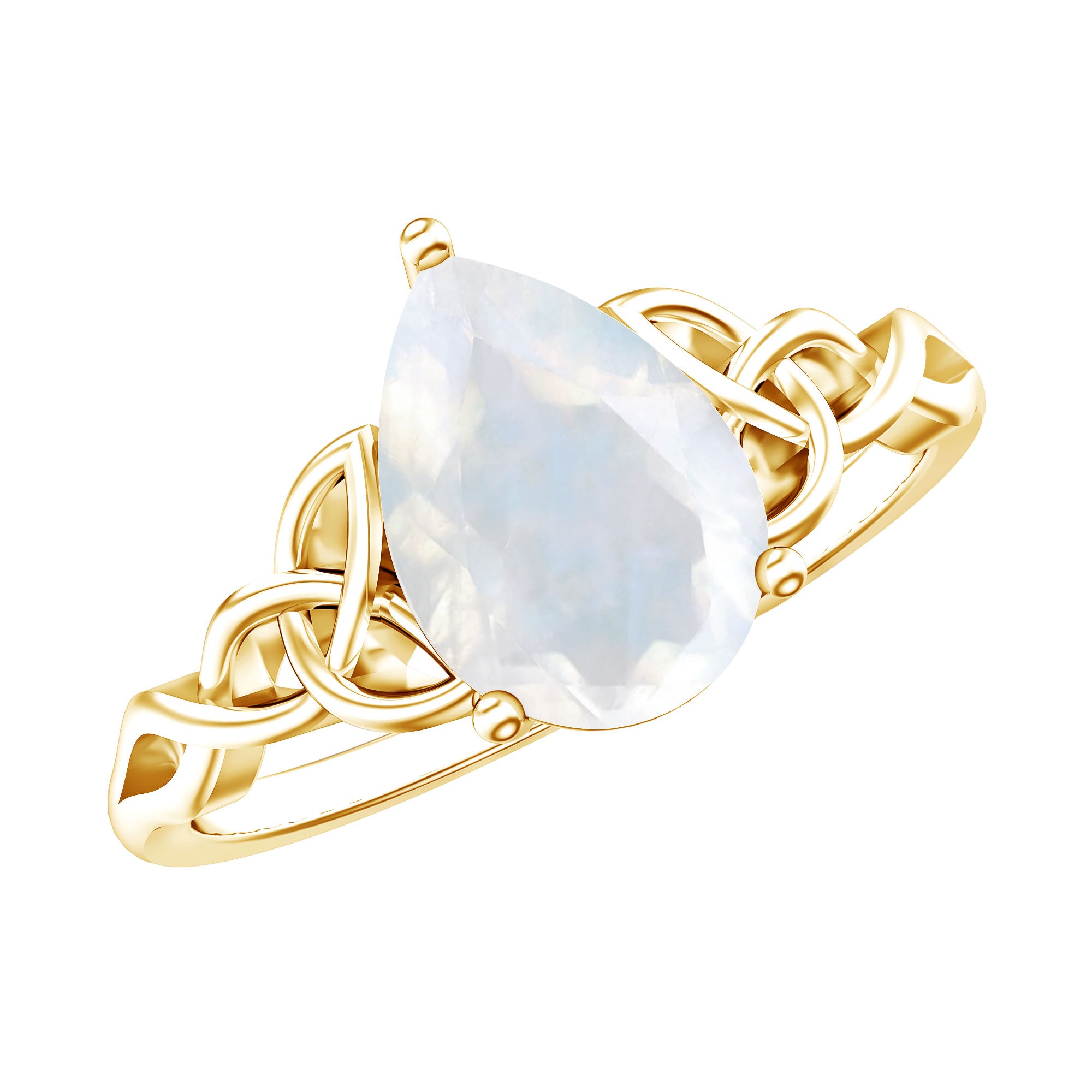 Pear Shaped Moonstone Solitaire Engagement Ring with Celtic Band AAA - Rosec Jewels