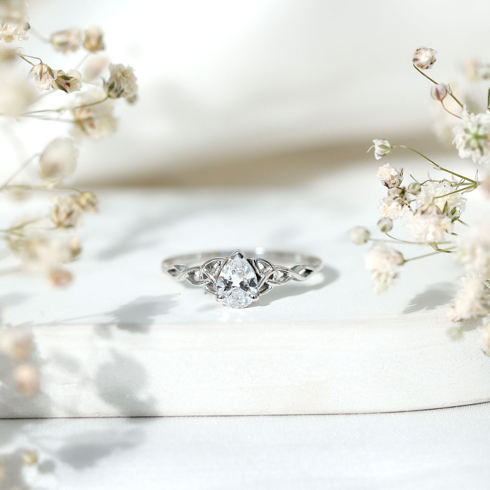 Pear Cut 0.79 Carat Moissanite Celtic Engagement Ring D-VS1 - Rosec Jewels