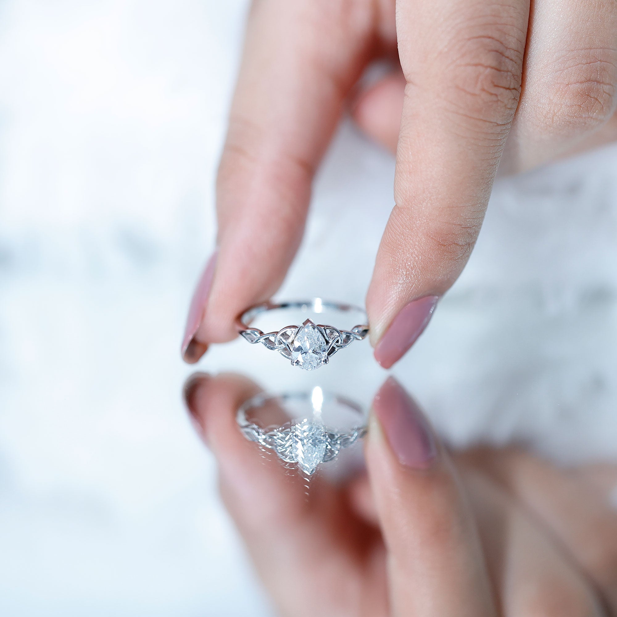 Pear Cut 5X7 MM Moissanite Celtic Engagement Ring D-VS1 - Rosec Jewels