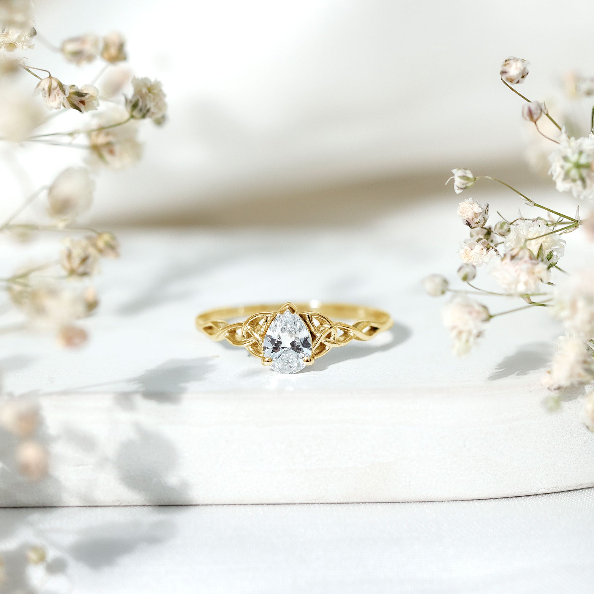 Pear Cut 0.79 Carat Moissanite Celtic Engagement Ring D-VS1 - Rosec Jewels