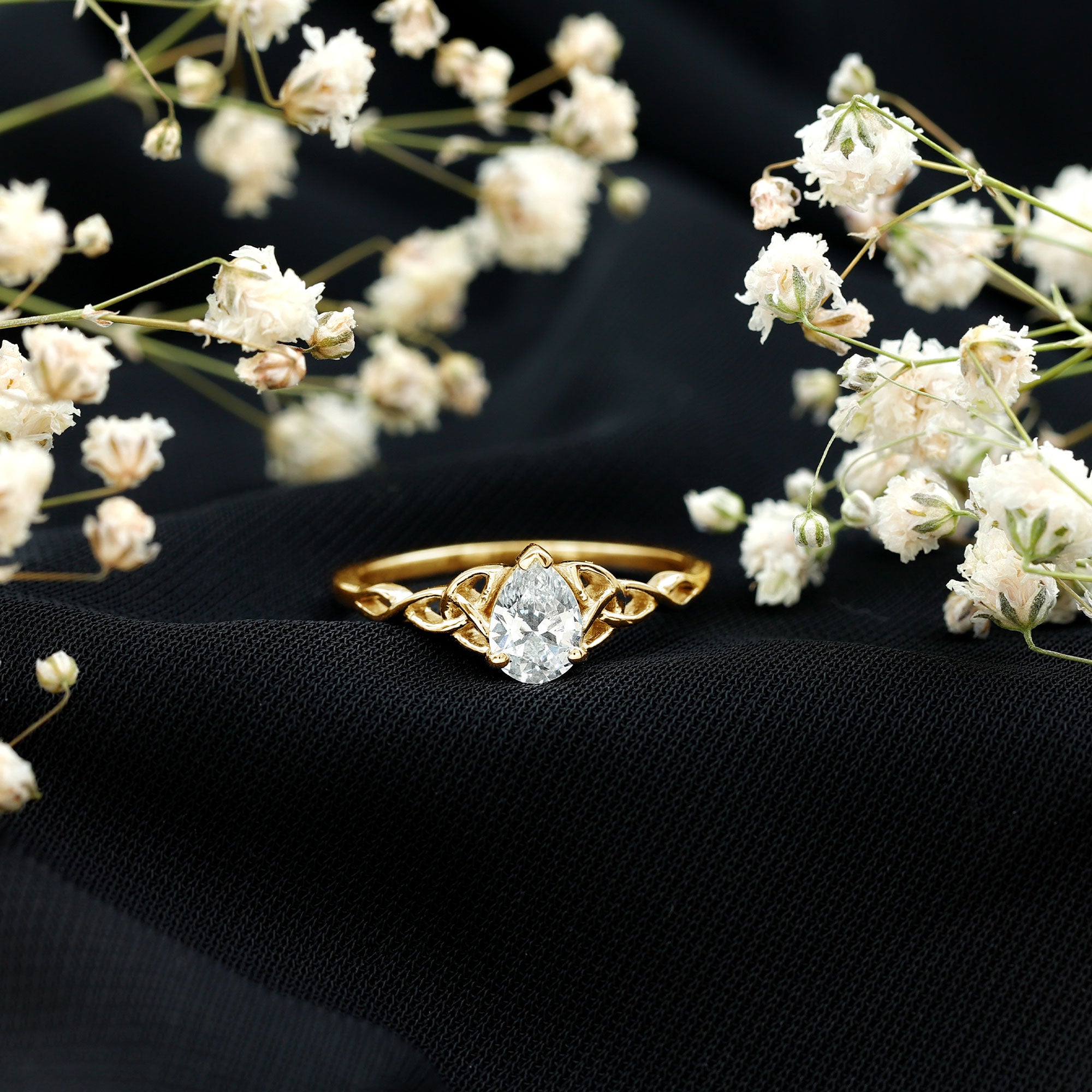 Pear Cut 5X7 MM Moissanite Celtic Engagement Ring D-VS1 - Rosec Jewels