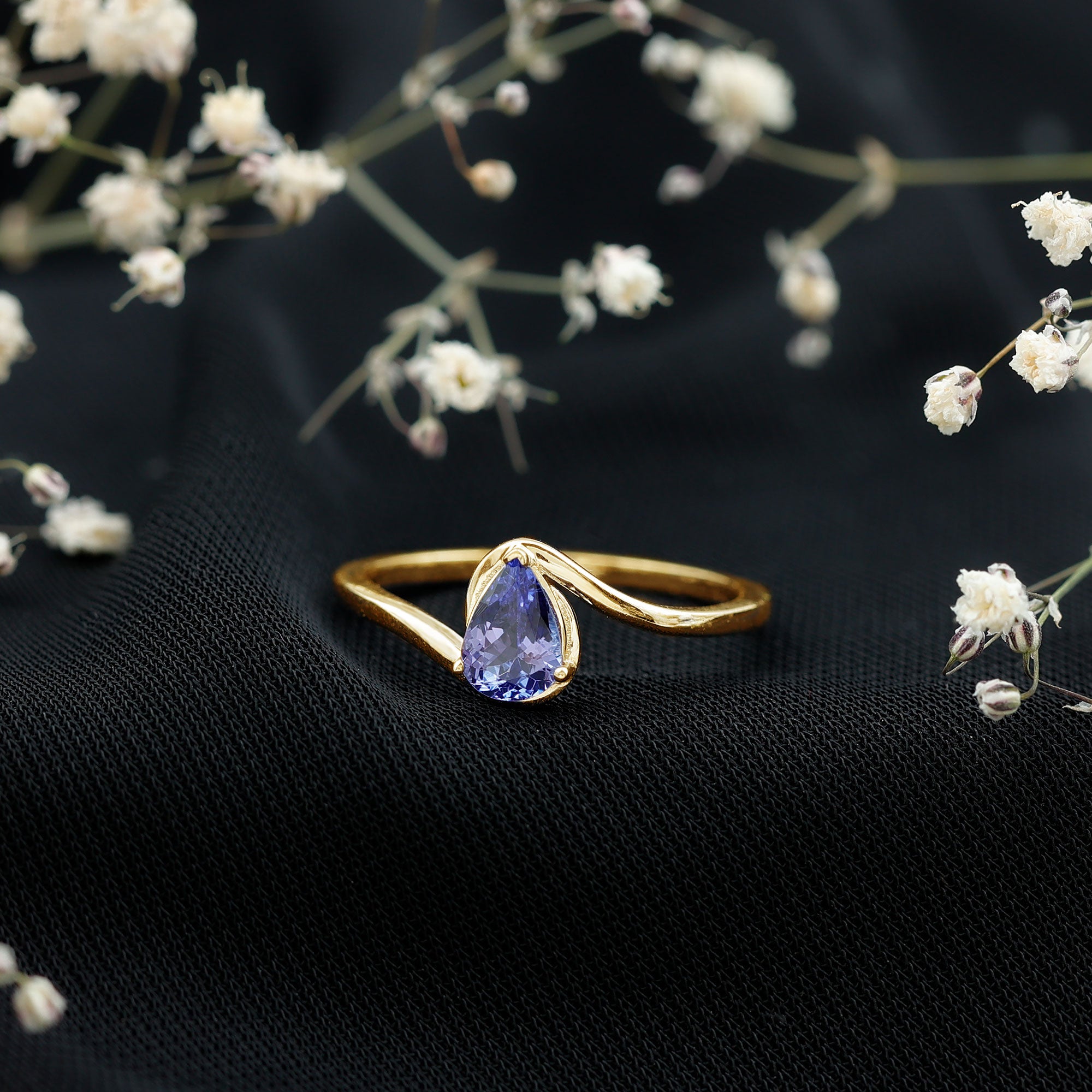 Rosec Jewels-Natural Tanzanite Solitaire Engagement Ring with Bypass Shank